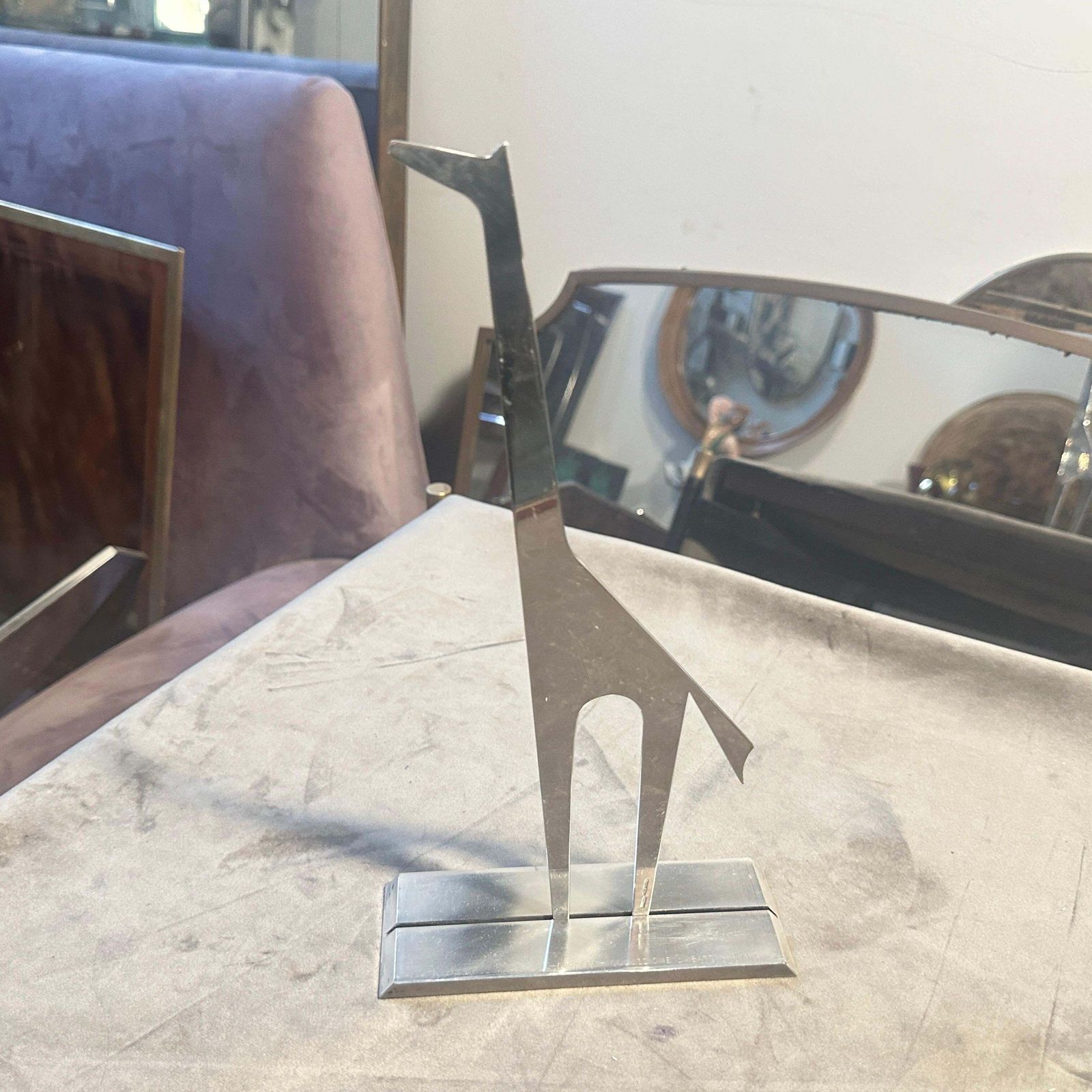 1990s Minimalist Silver Plated Sculpture La Giraffa By Lino Sabattini photo for sale