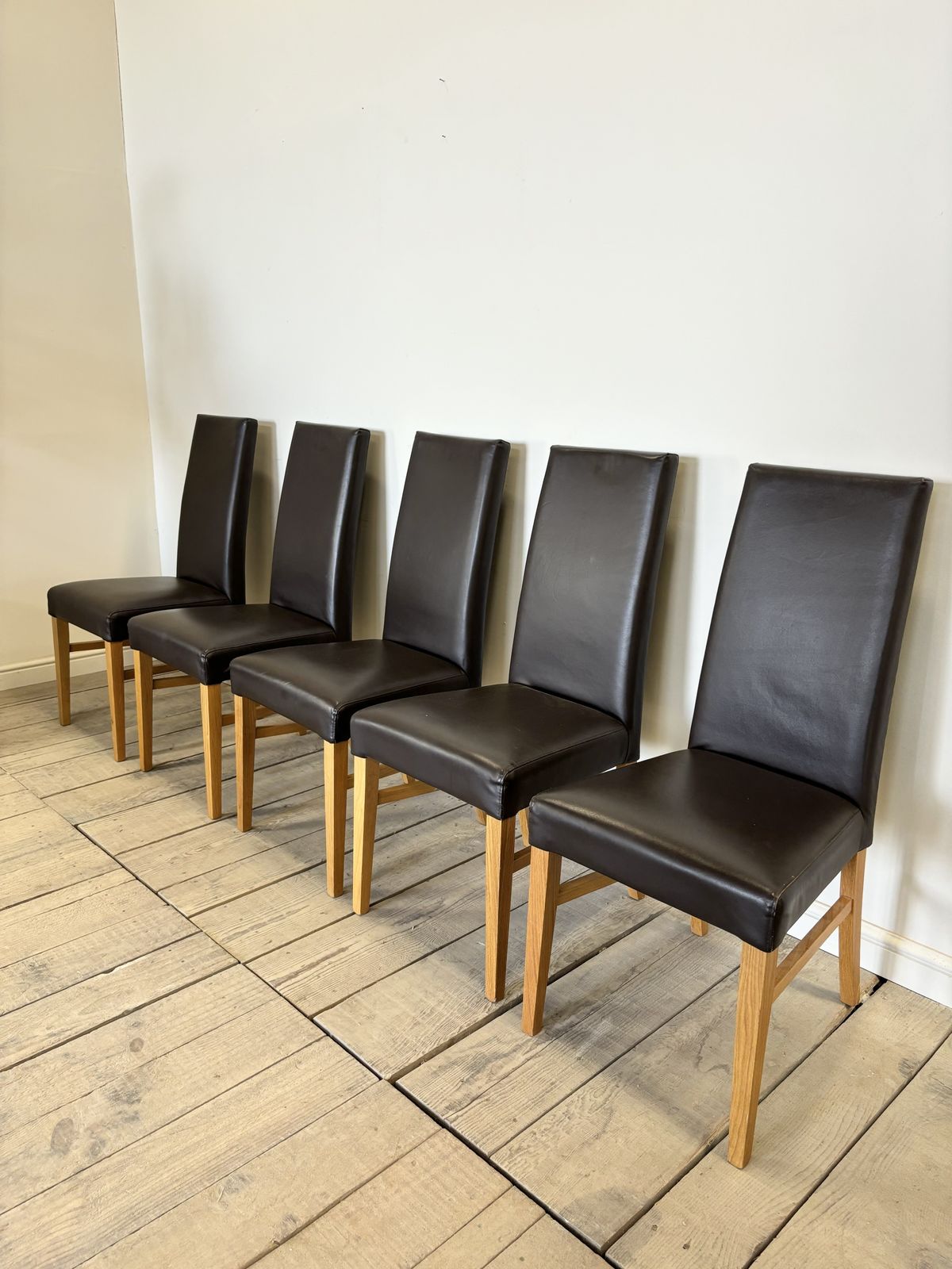Set Of 5 Contemporary Leather Dining Chairs photo for sale