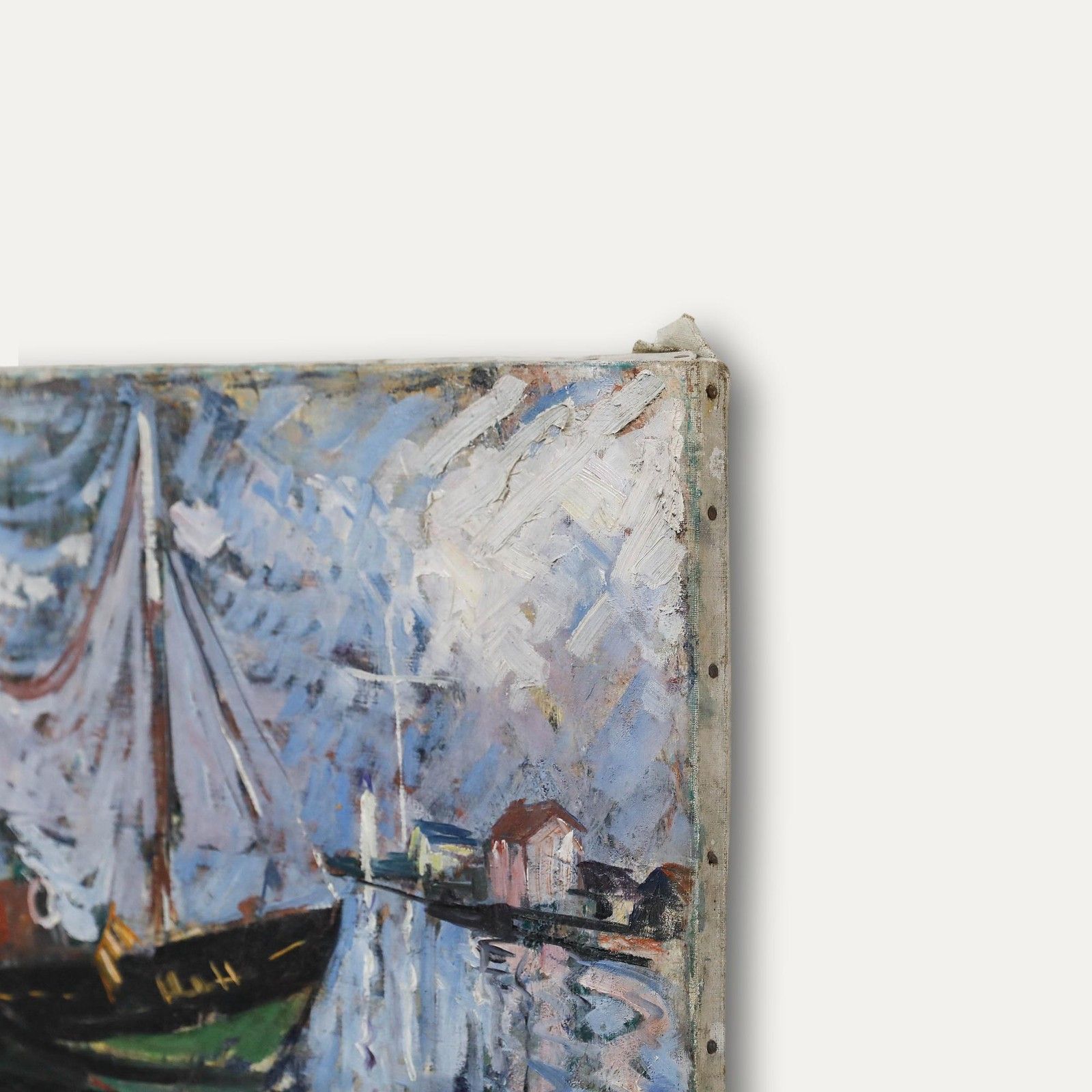 French School Mid 20th Century Oil The Green Fishing Boat photo 350.0
