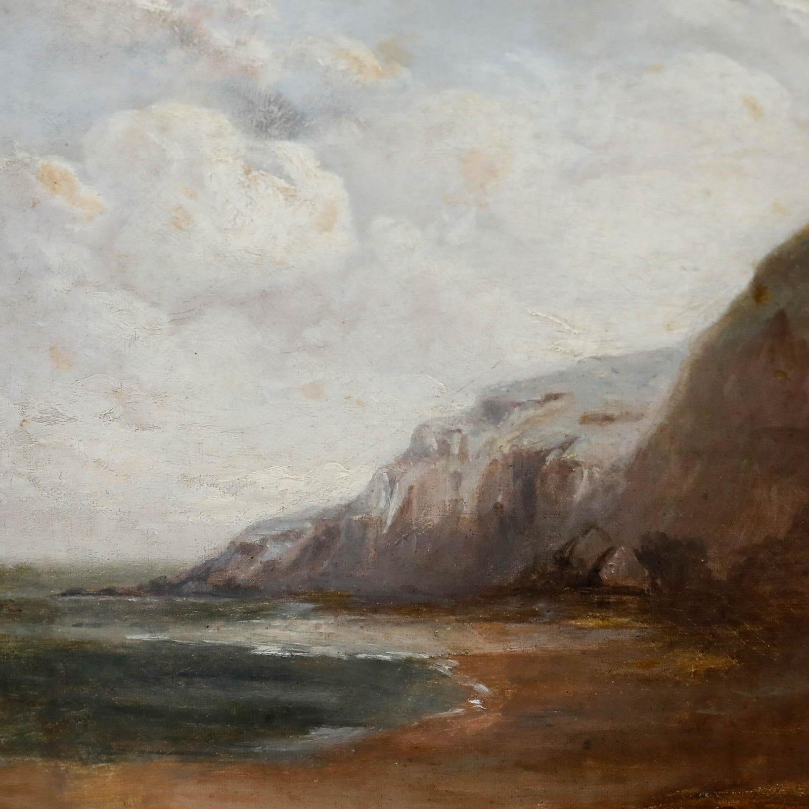 Framed 19th Century Oil Children At The Beach photo Art