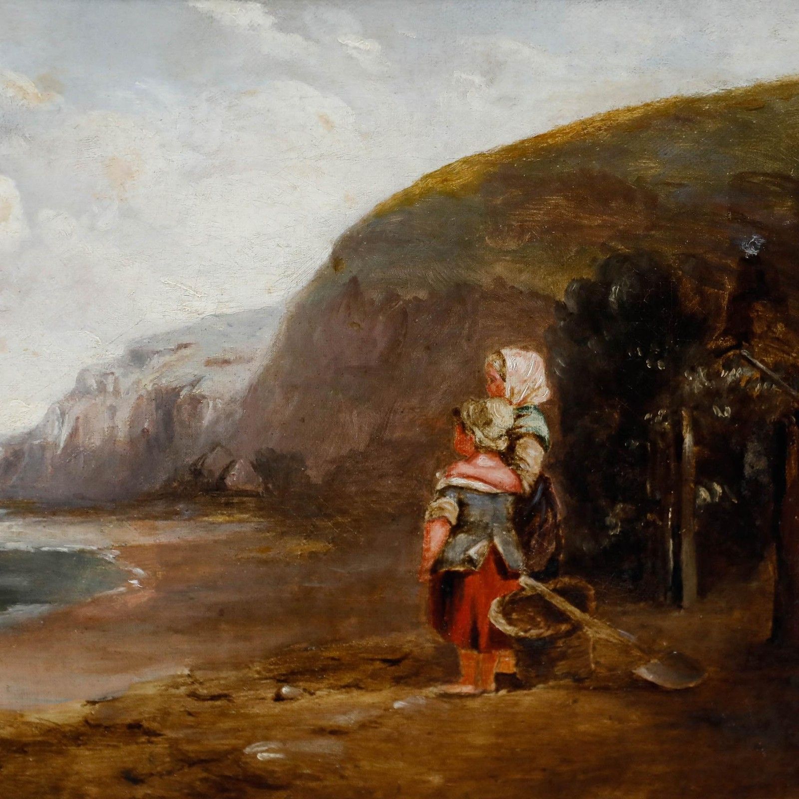 Framed 19th Century Oil Children At The Beach photo 495.0