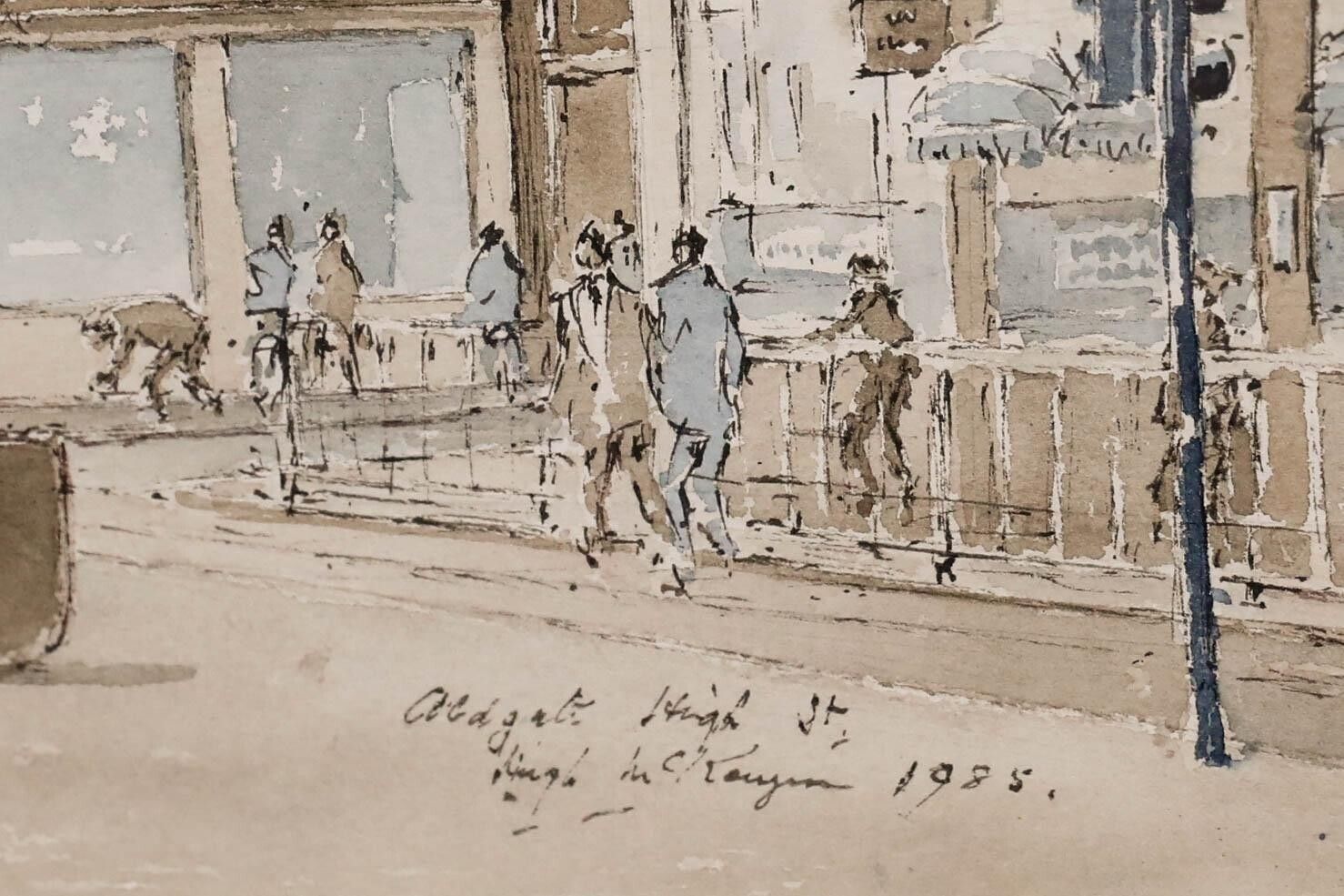 Hugh Mckenzie (1909 2005) Framed 1985 Watercolour, Aldgate High Street photo vinterior