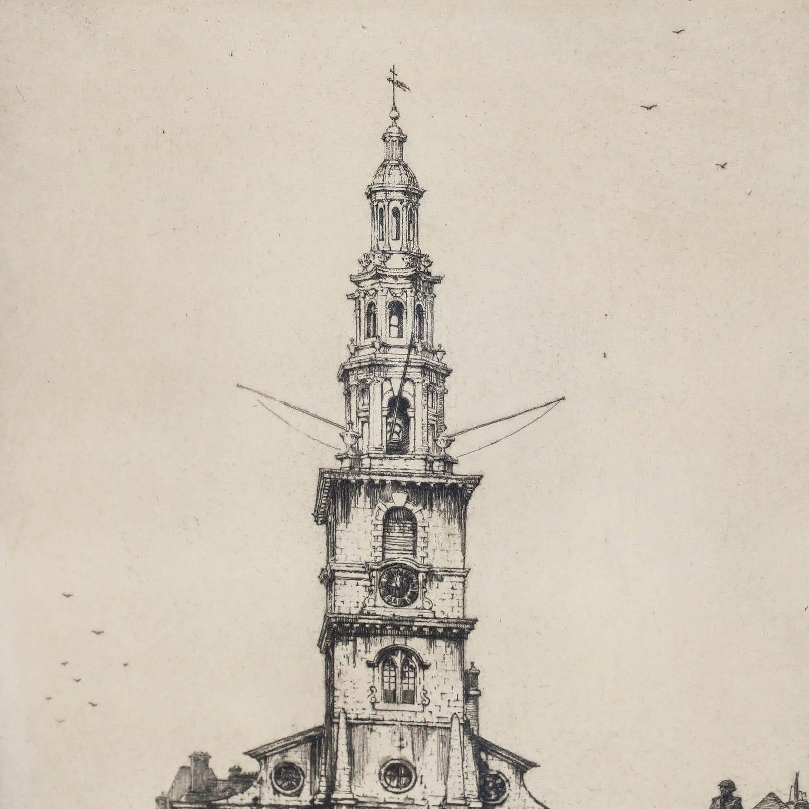 Nathaniel Sparks Re (1880 1956) Early 20th Century Etching, St Clement Danes photo for sale