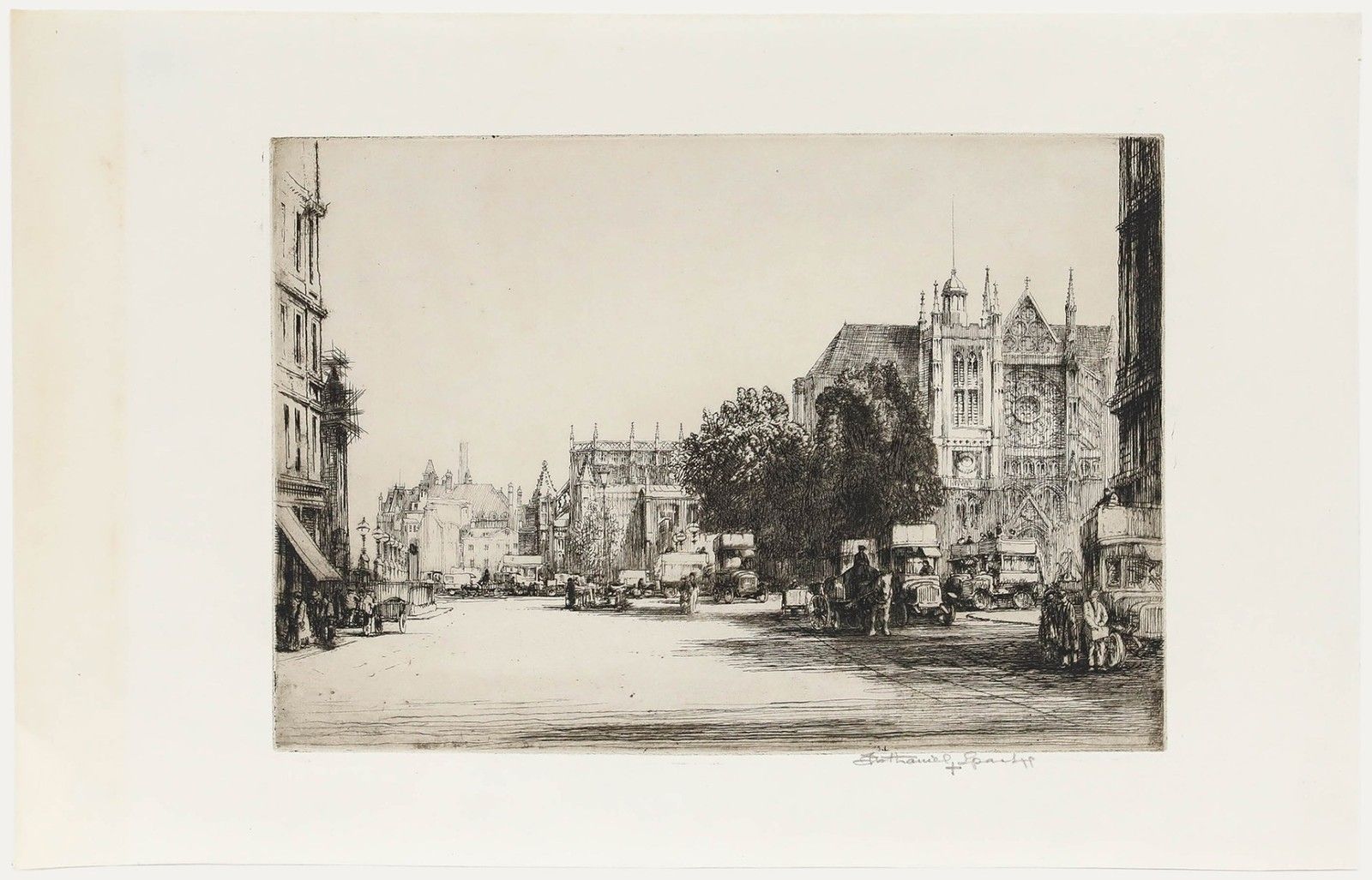 Nathaniel Sparks Re (1880 1956) Etching, Westminster From The Horseguards
