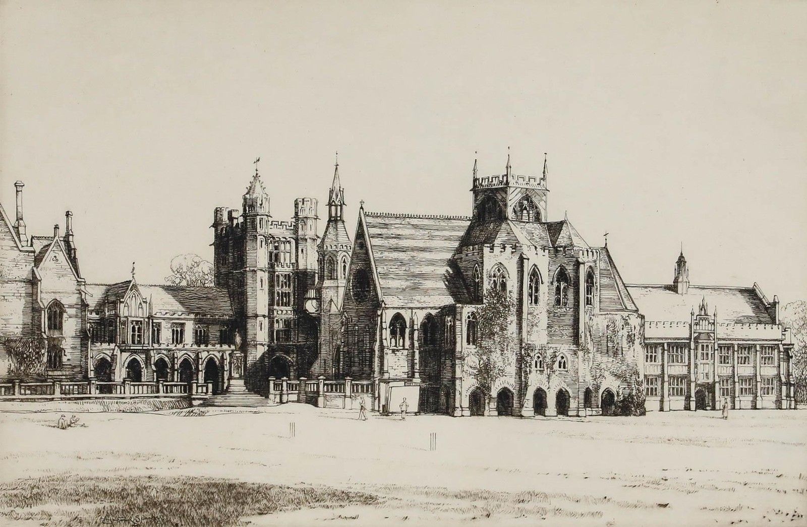 Nathaniel Sparks Re (1880 1956) Early 20th Century Etching, Clifton College photo furniture