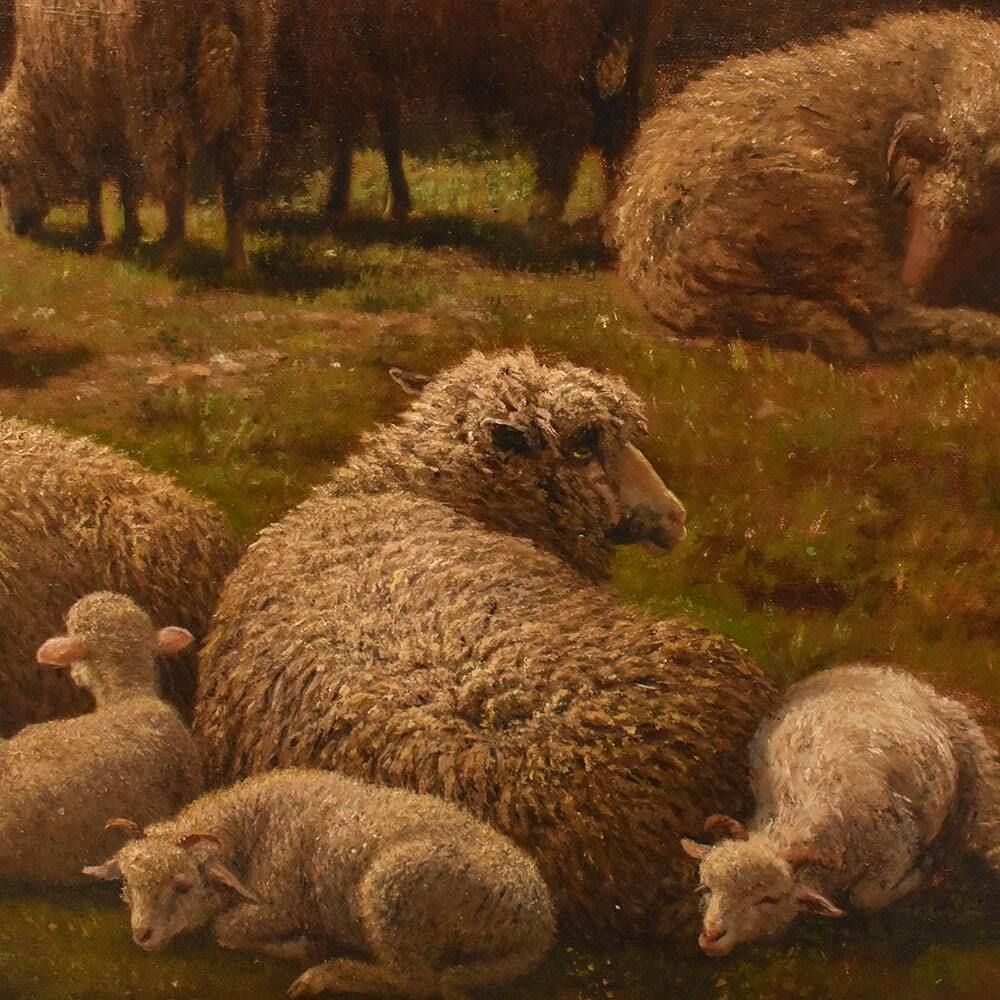 photo furniture Antique Nature Oil Painting, Landscape With Flock And Shepherd, 19th Century