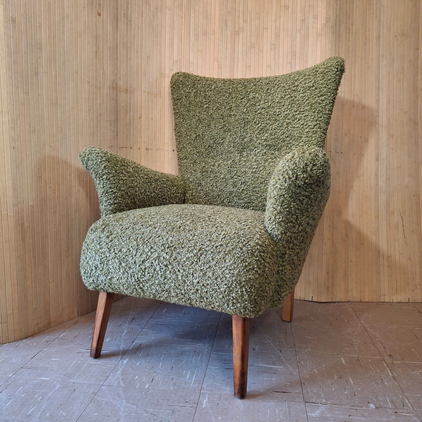Fab Vintage Mid Century 1960s Petite Lounge Armchair Light Khaki Green Boucle photo Furniture