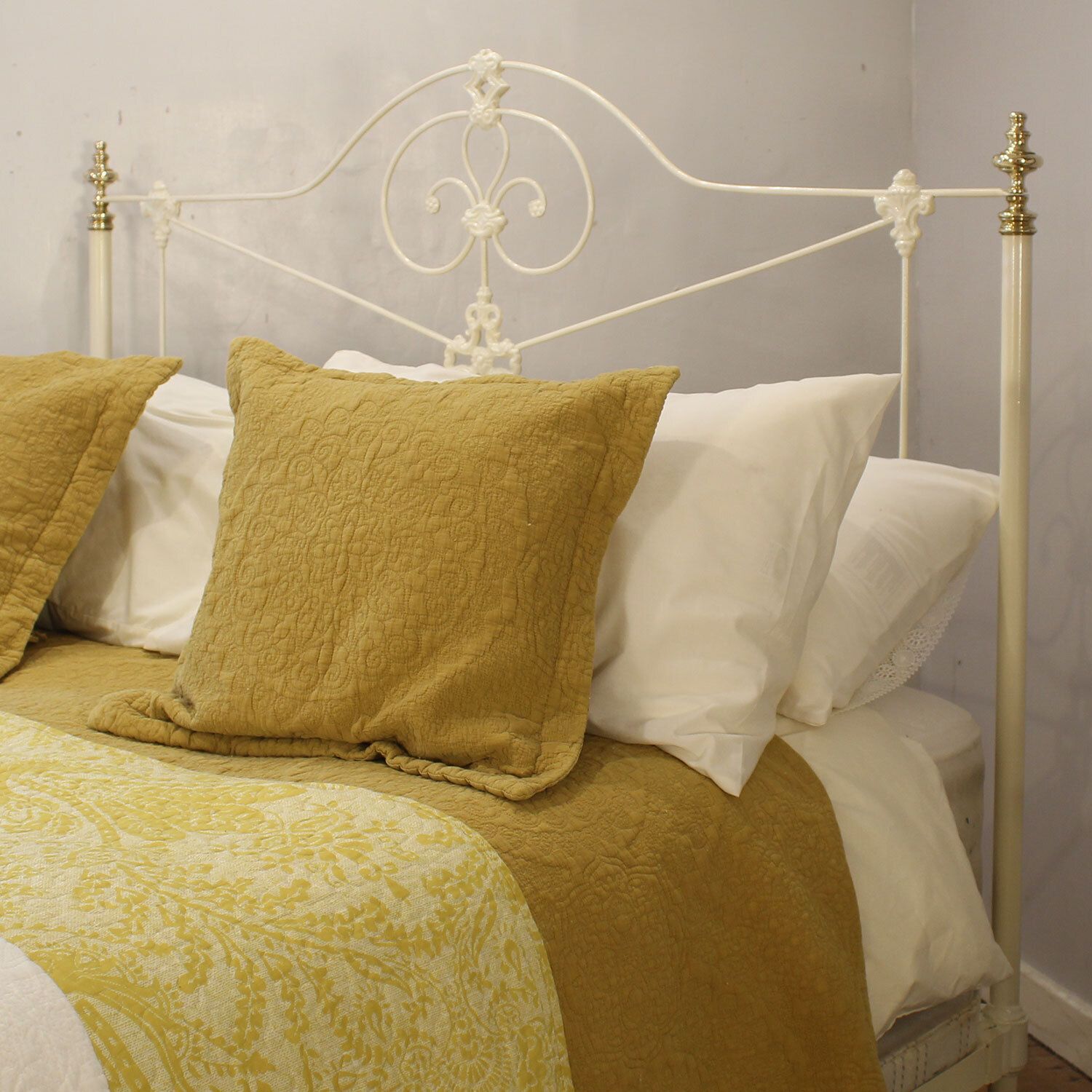 King Cast Iron Antique Bed In Ivory And Brass, Circa 1880 photo furniture