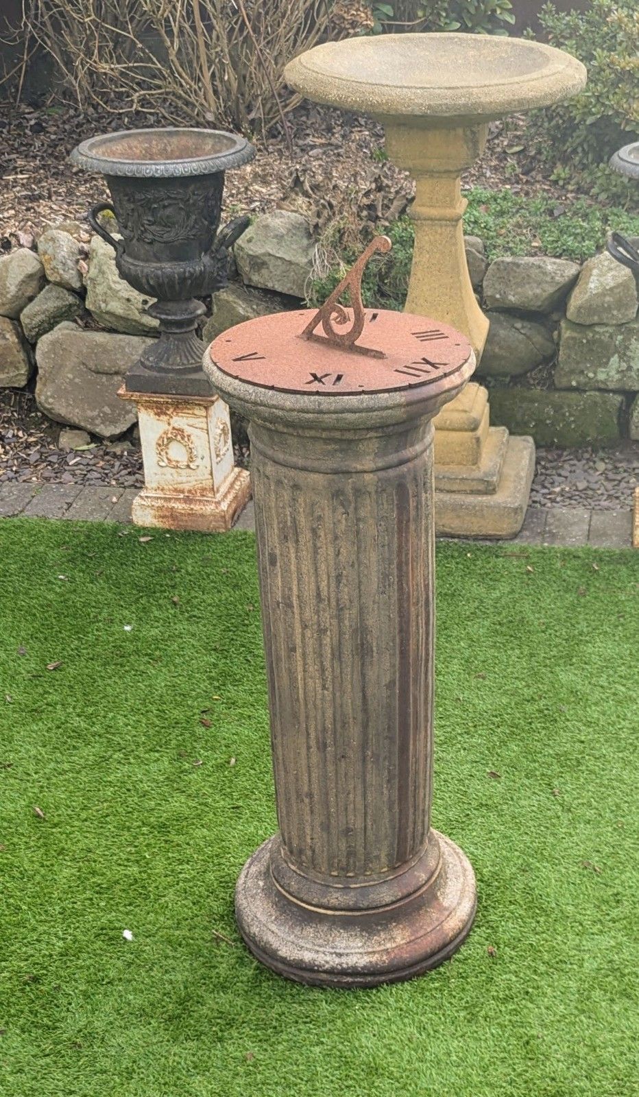 Vintage Style English Stone Reeded Sundial Garden Column Delivery Available Uk. 0045. photo buy