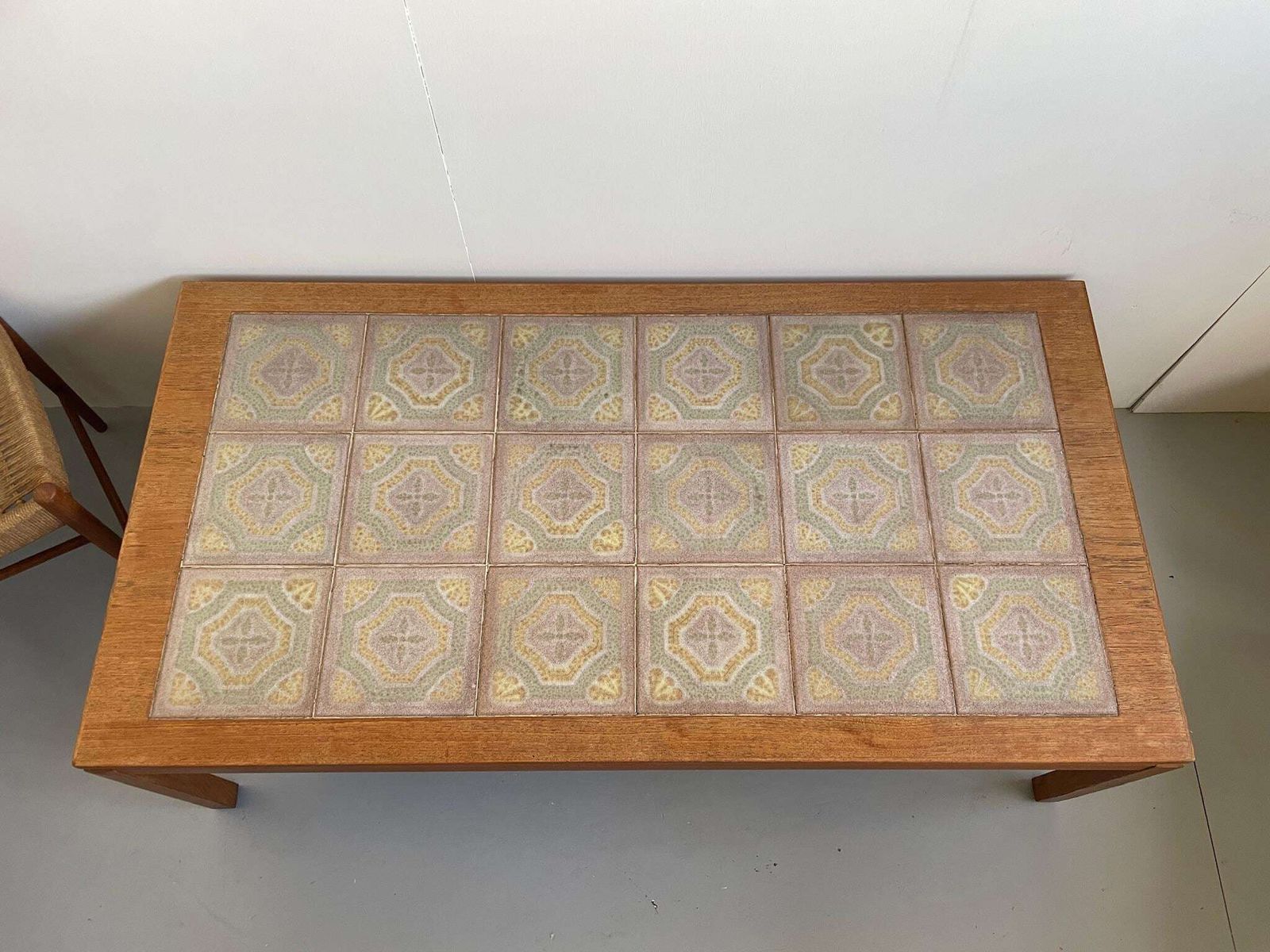 Tiled Large Danish Teak Mid Century Coffee Table Abstract Pastel Tiles photo for sale