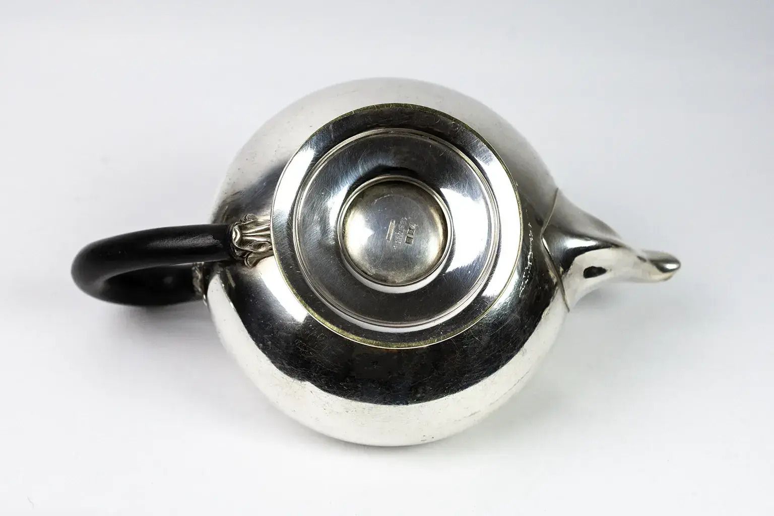 photo for sale Christofle Teapot In Silver Plated Metal And Blackened Wood – Triple Filet Model, Late 19th Century