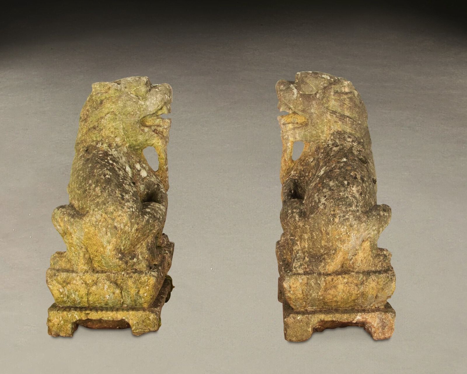 Pair Of 19th Century Chinese Carved Stone Lions photo vintage
