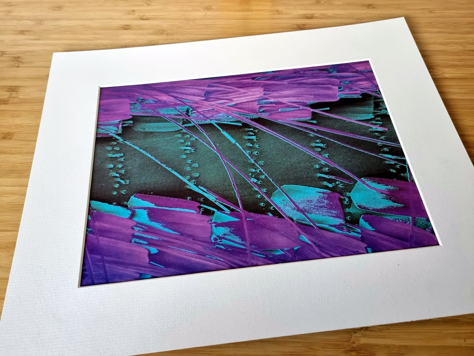 70s Scientific Art Exhibit Print Ad, Butterfly Wing Micrograph Image, Abstract Modern Wall Art, Museum Style Mounted Print photo vinterior