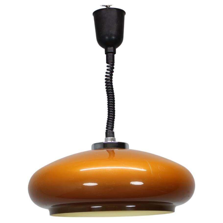 Mid Century Adjustable Glass Pendant Lamp, Europe, 1970s