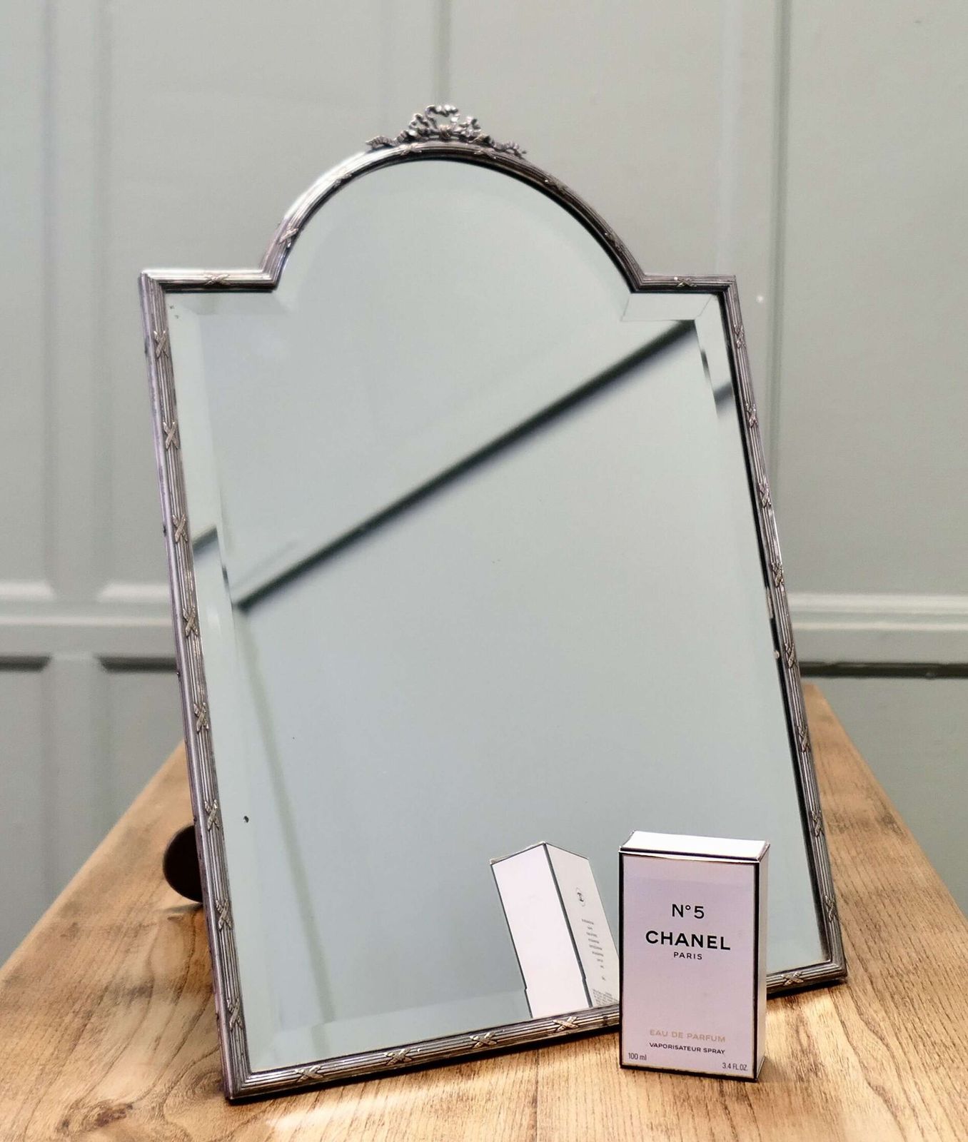 Large French Art Deco Silver Toilet Or Vanity Mirror photo Home Decor