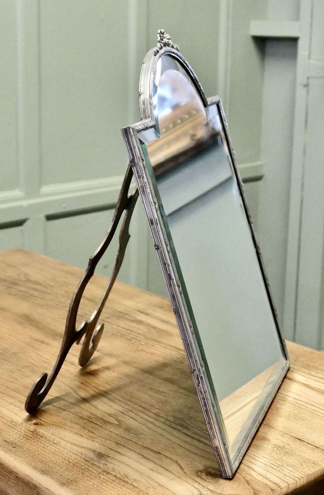 Large French Art Deco Silver Toilet Or Vanity Mirror photo buy