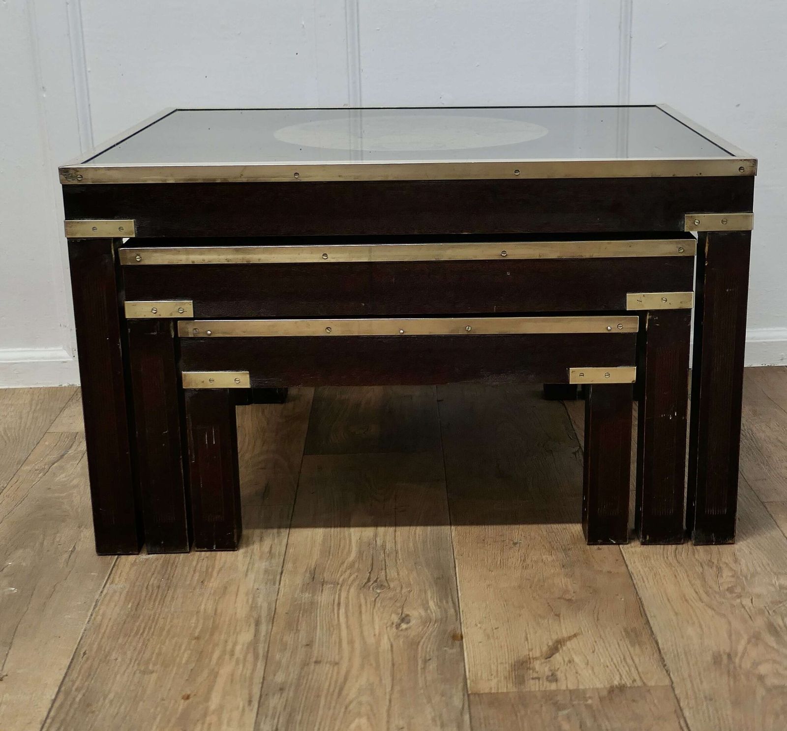 Mid Century Maison Jansen Campaign Style Large Nest Of 3 Tables