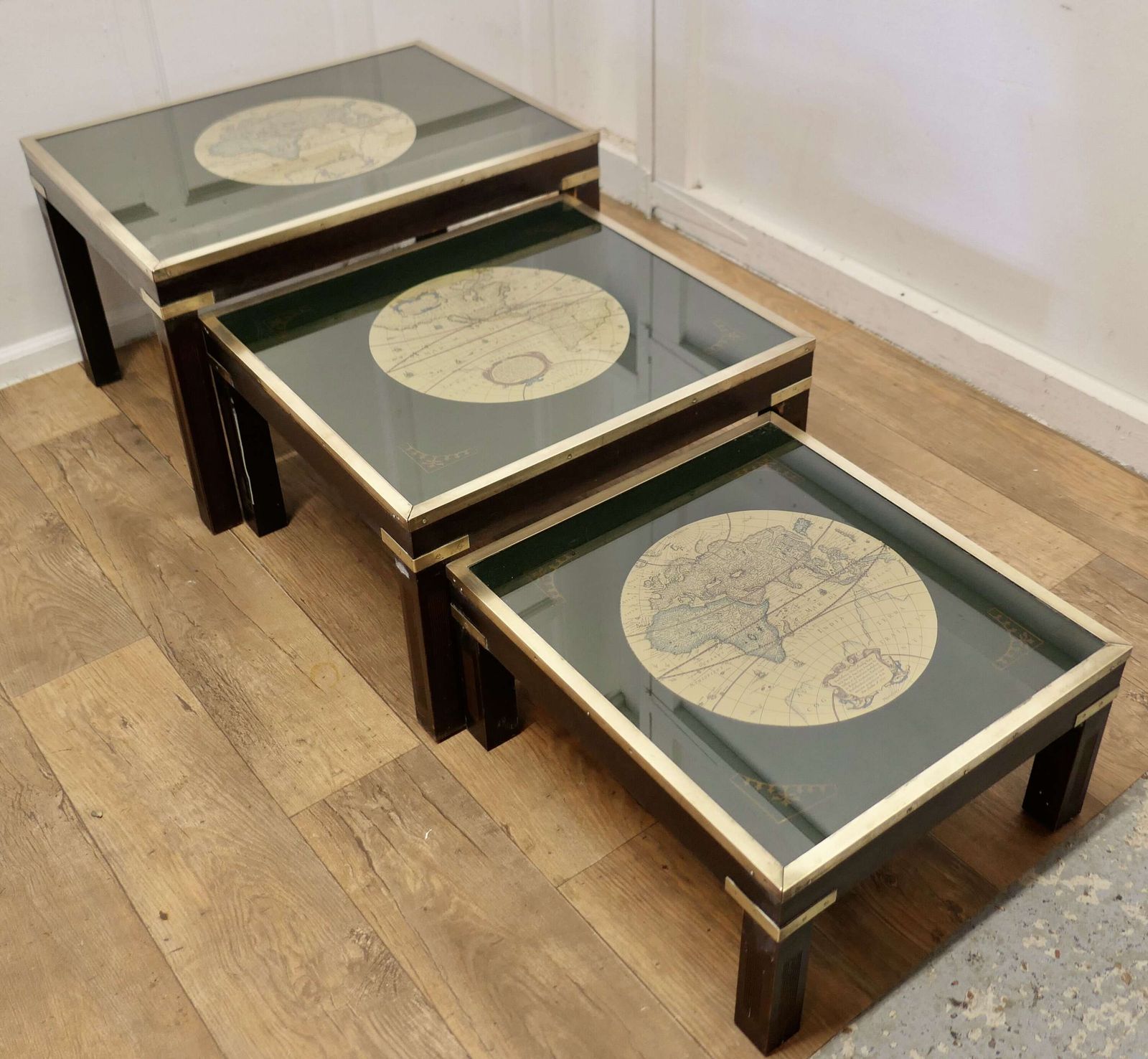 Mid Century Maison Jansen Campaign Style Large Nest Of 3 Tables photo buy