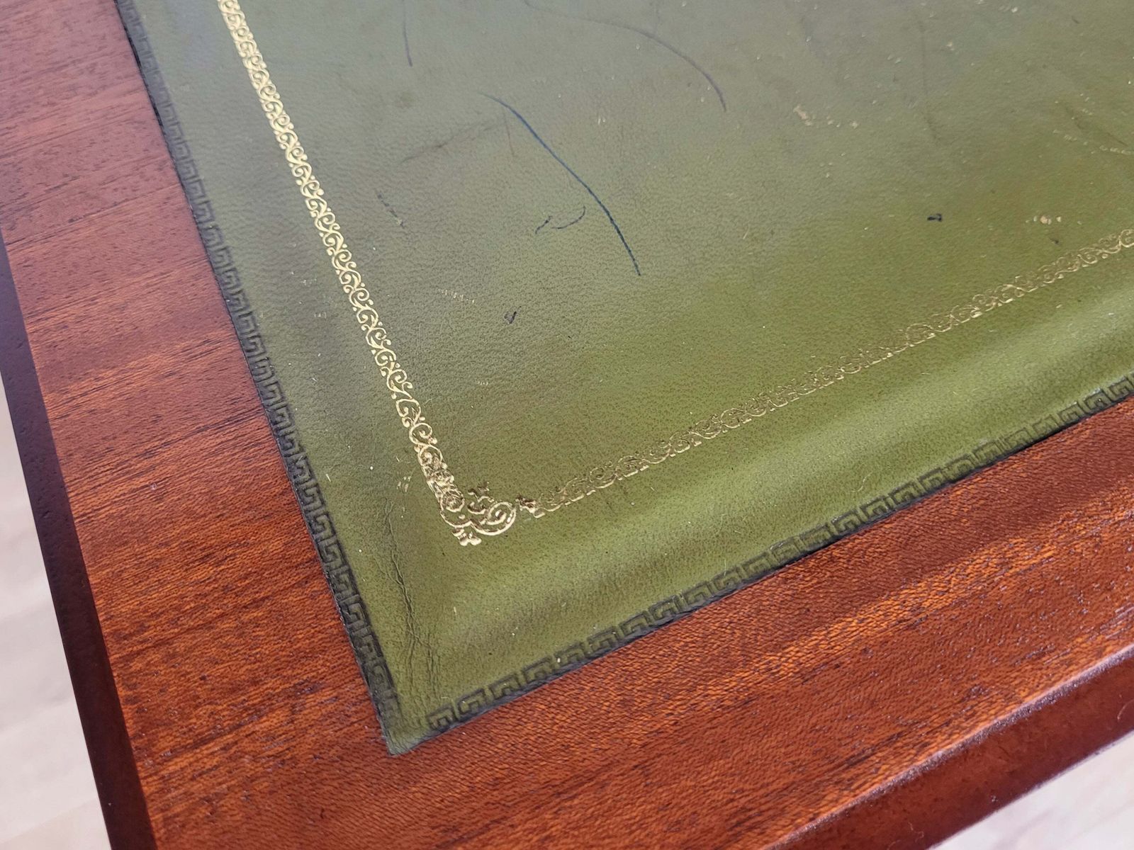 photo furniture Writing Bureau Desk 20th C Green Leather Top Drop Handles
