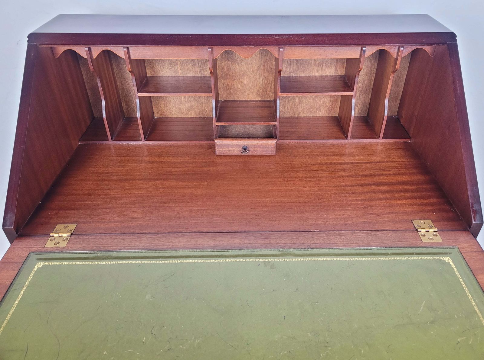 photo for sale Writing Bureau Desk 20th C Green Leather Top Drop Handles