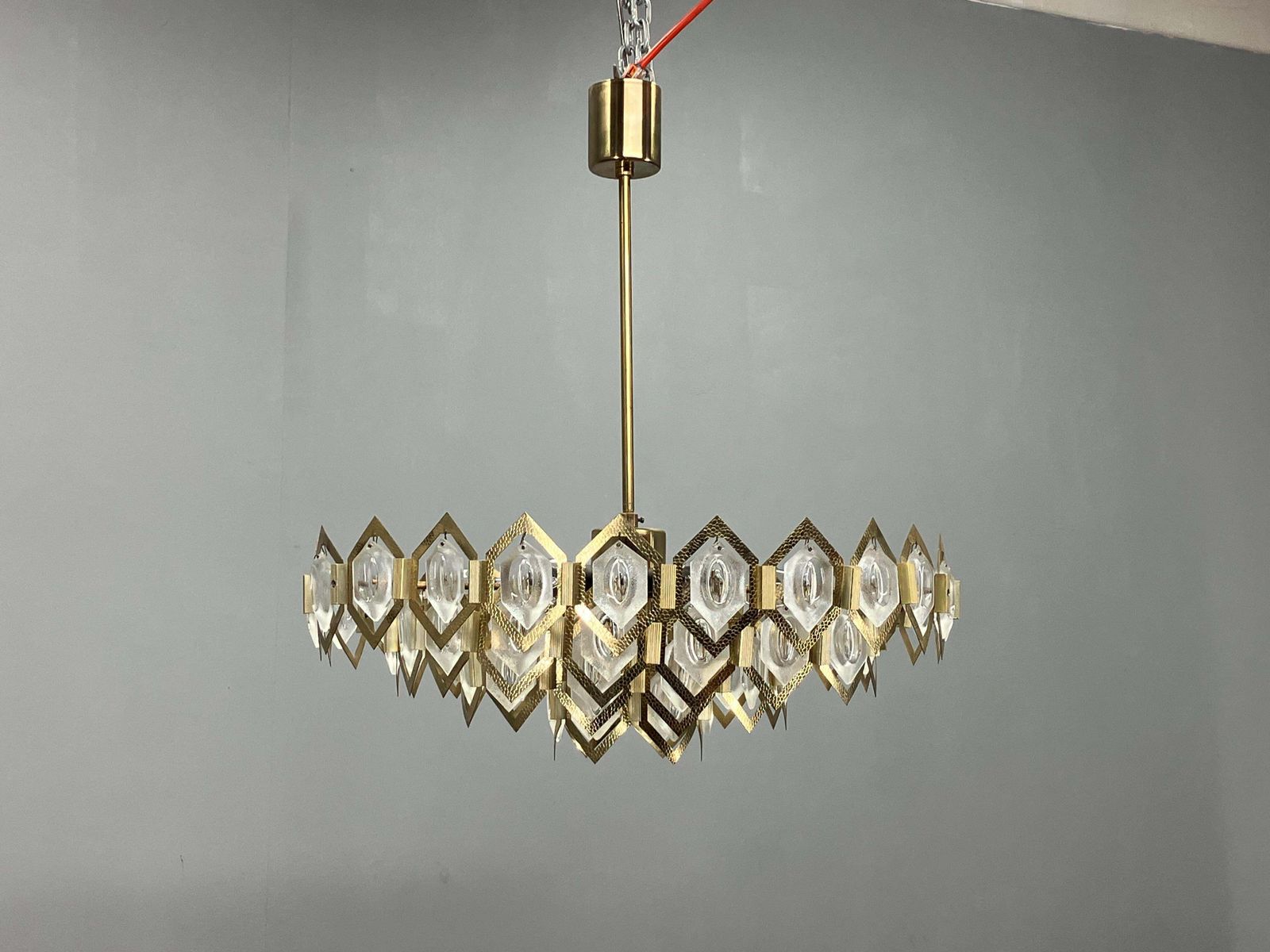 1960s Faceted Glass Chandelier By Jaroslav Bejvl For Kamenicky Senov photo for sale