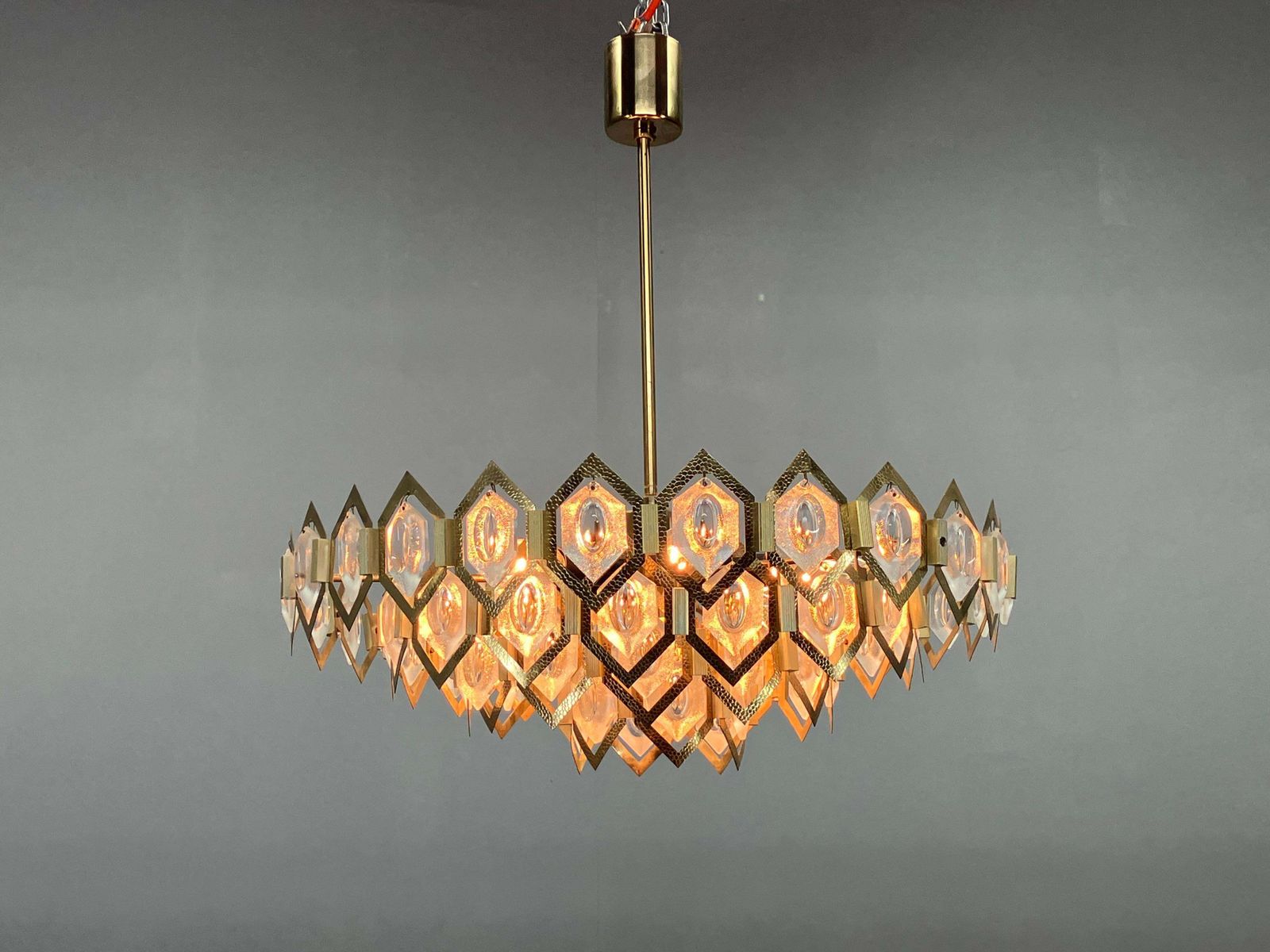 photo for sale 1960s Faceted Glass Chandelier By Jaroslav Bejvl For Kamenicky Senov