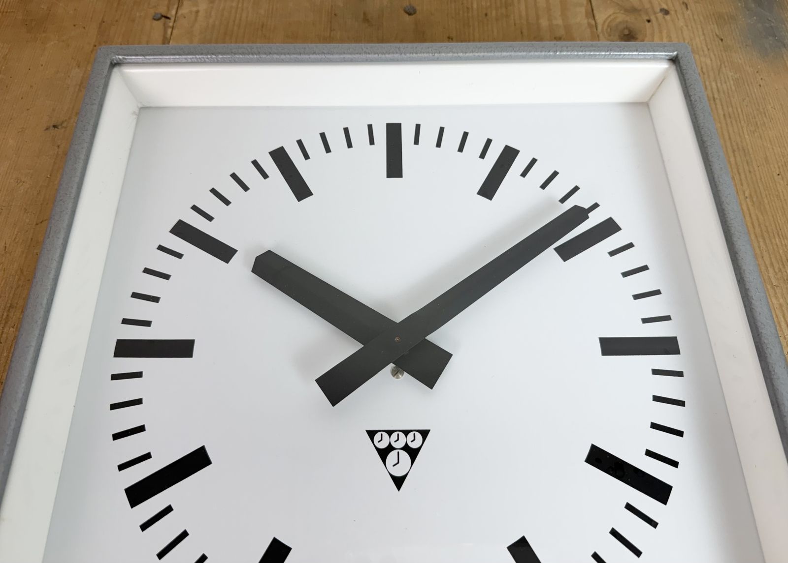 photo for sale Grey Industrial Square Wall Clock From Pragotron, 1970s