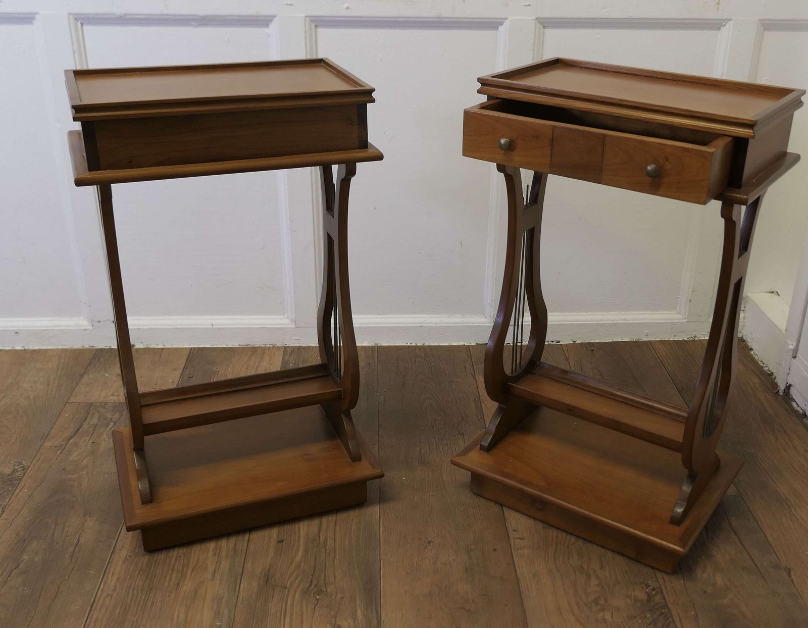 A Beautiful Pair Of French Lyre Ended Cherrywood Lamp Or Side Tables photo 1020.0