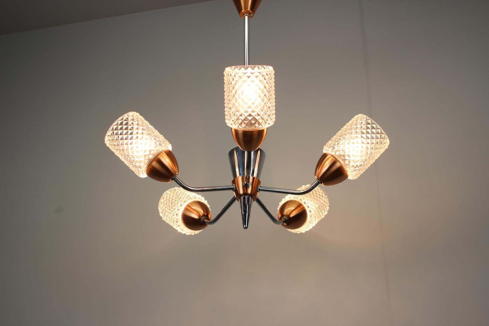 Lighting Drukov Brno Glass And Chrome Chandelier, Czechoslovakia, 1970s photo
