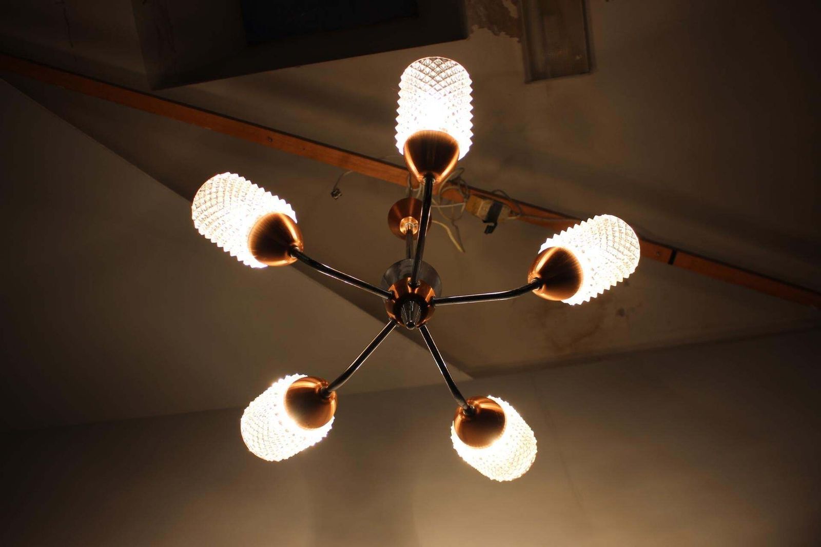 photo vinterior Drukov Brno Glass And Chrome Chandelier, Czechoslovakia, 1970s