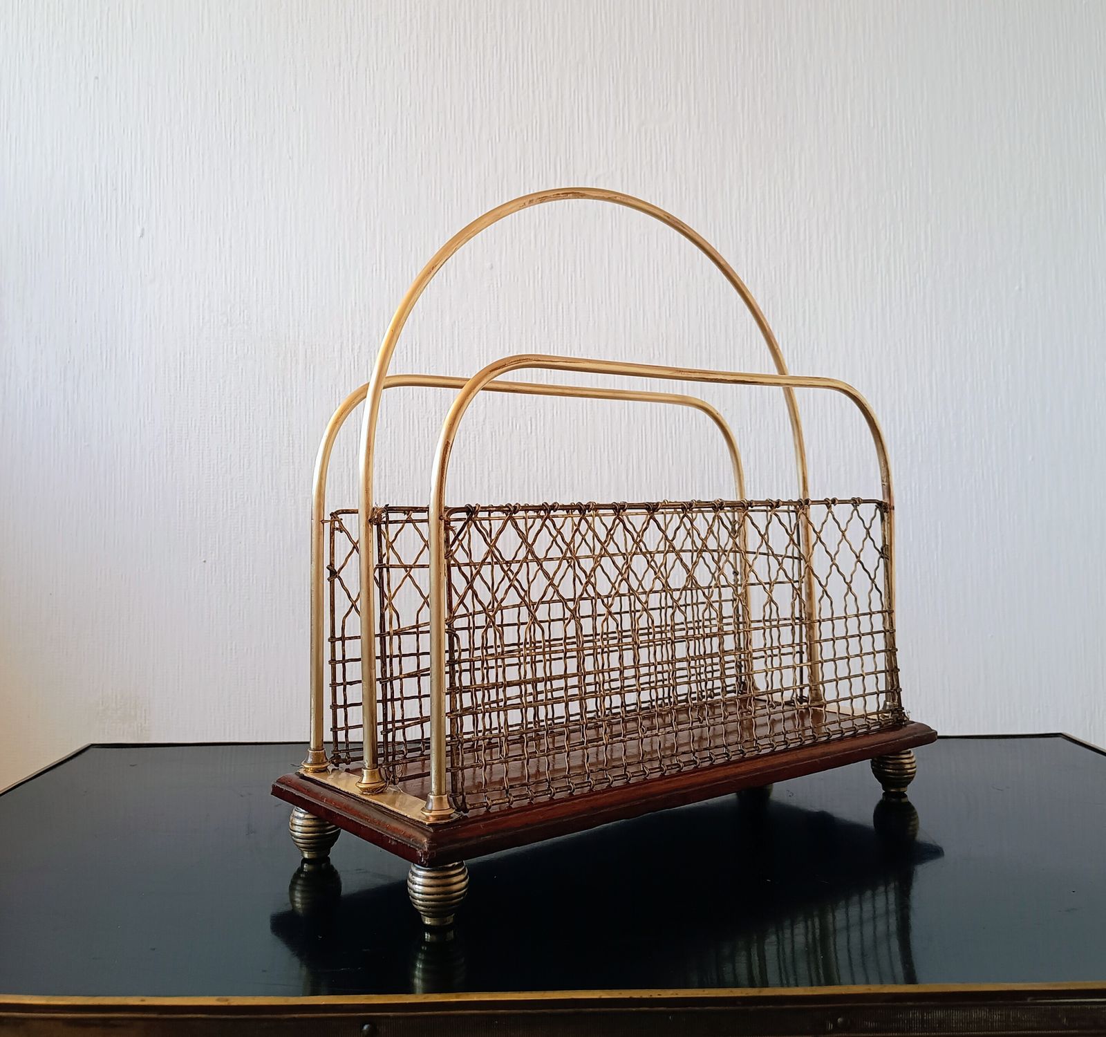 Arts And Craft S Hall Brass And Mahogany Paper Stand Or Magazine Rack 1890 1910 photo buy