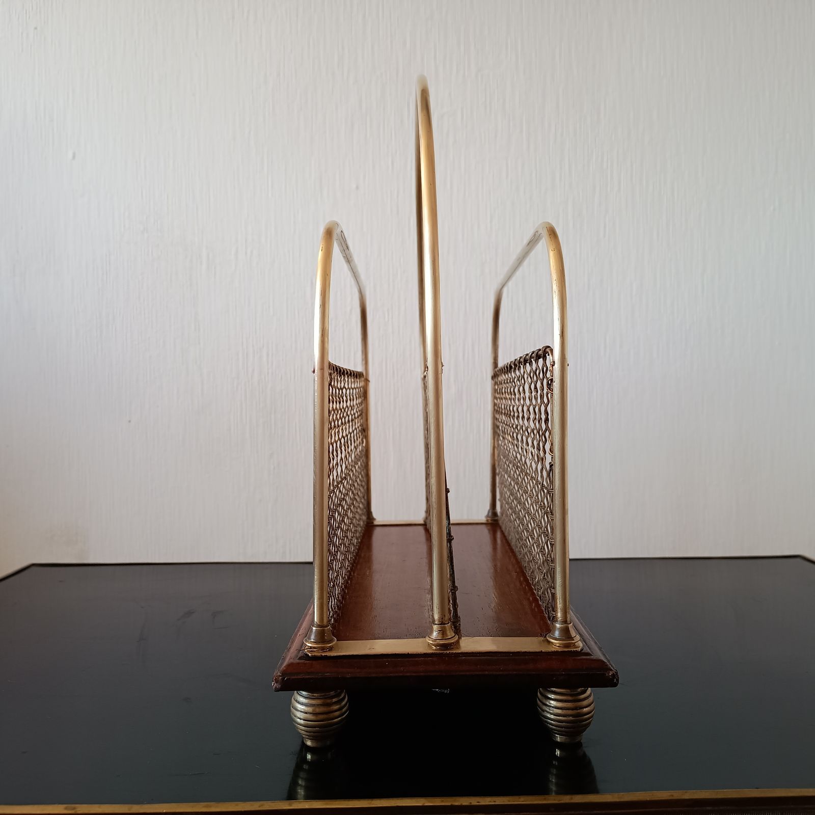 Home Decor Arts And Craft S Hall Brass And Mahogany Paper Stand Or Magazine Rack 1890 1910 photo