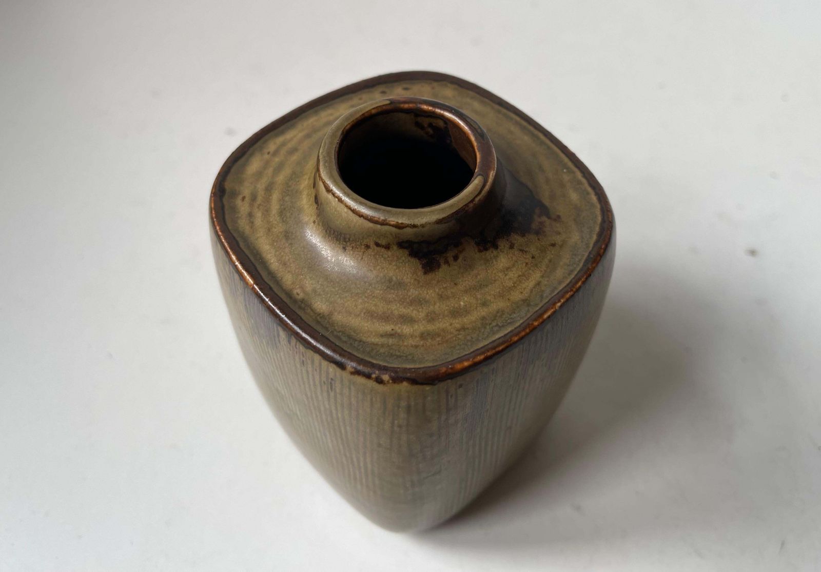photo for sale Valdemar Petersen Danish Stoneware Vase In Earthy Brown Glazes For B&G, 1960s