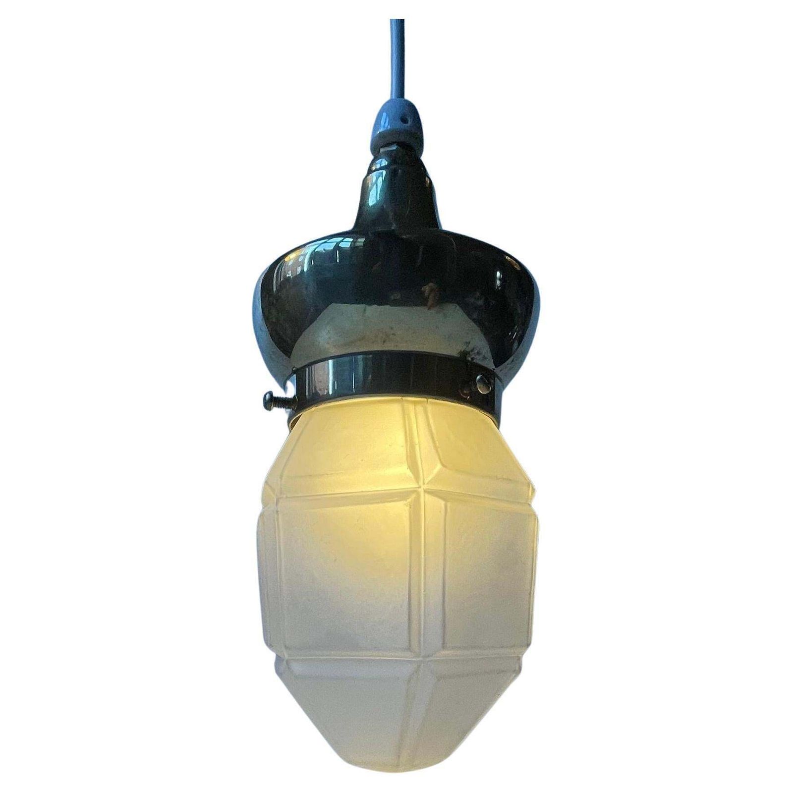 Scandinavian Art Deco Pendant Lamp In Brass & Frosted Glass, 1930s
