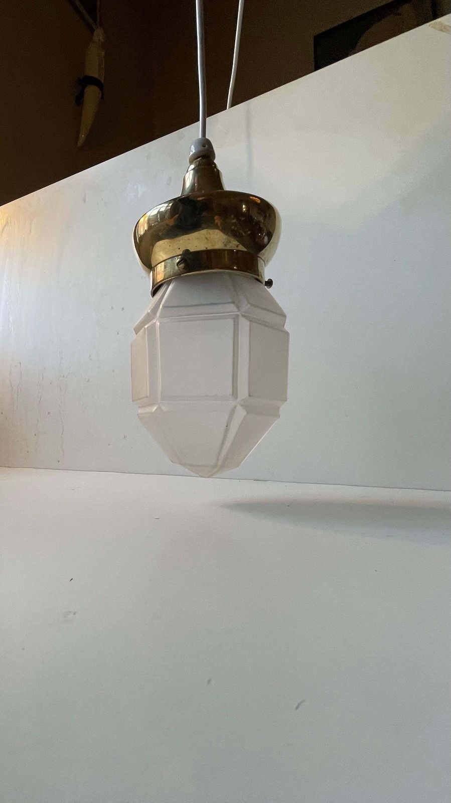 Scandinavian Art Deco Pendant Lamp In Brass & Frosted Glass, 1930s photo for sale