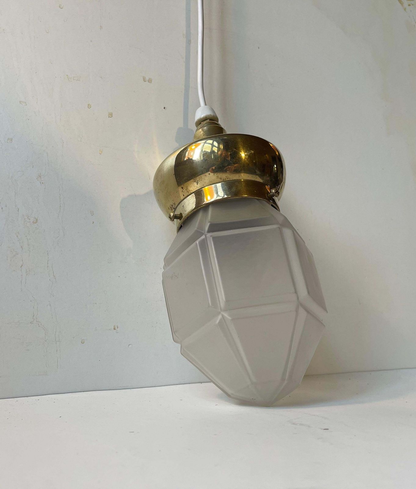 Scandinavian Art Deco Pendant Lamp In Brass & Frosted Glass, 1930s photo Lighting