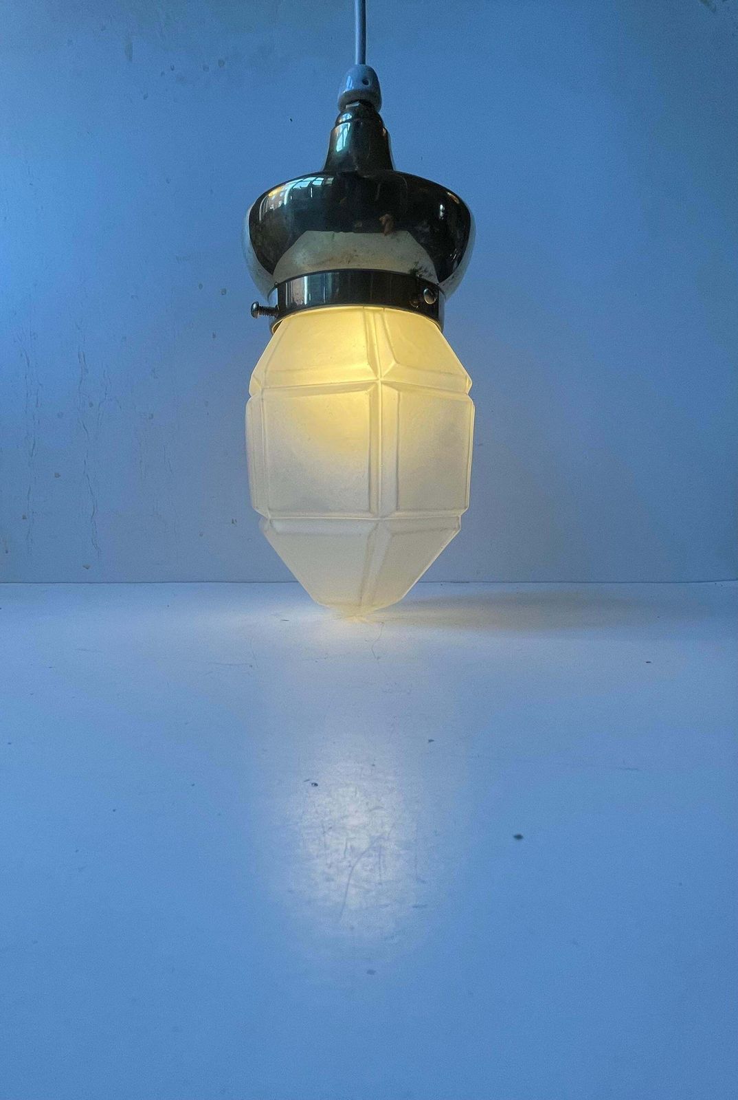 Scandinavian Art Deco Pendant Lamp In Brass & Frosted Glass, 1930s photo vinterior