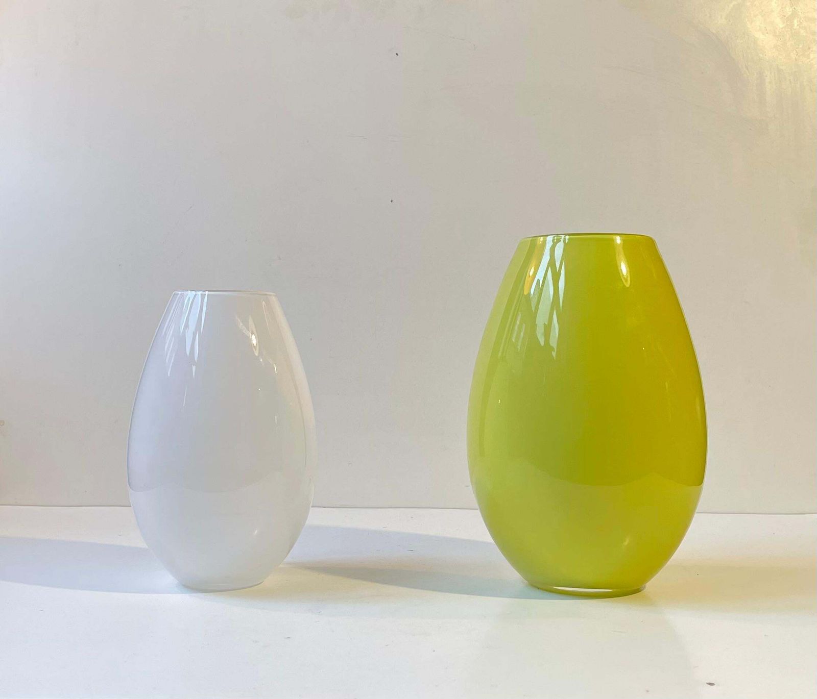 Cocoon   Green & White Opaline Glass Vases By Peter Svarrer For Holmegaard photo furniture