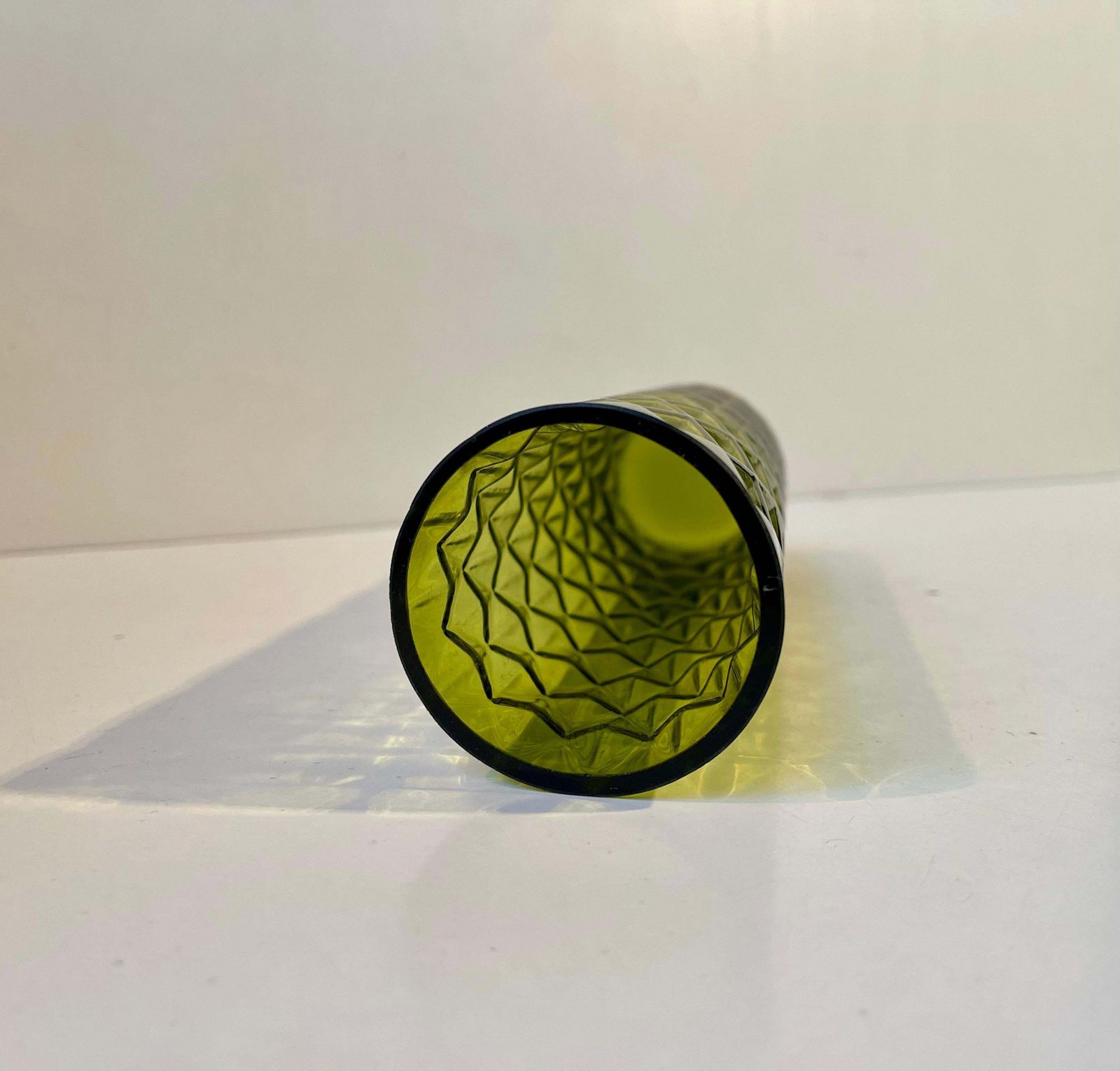 Geometric French Art Deco Vase In Tinted Green Glass photo vinterior
