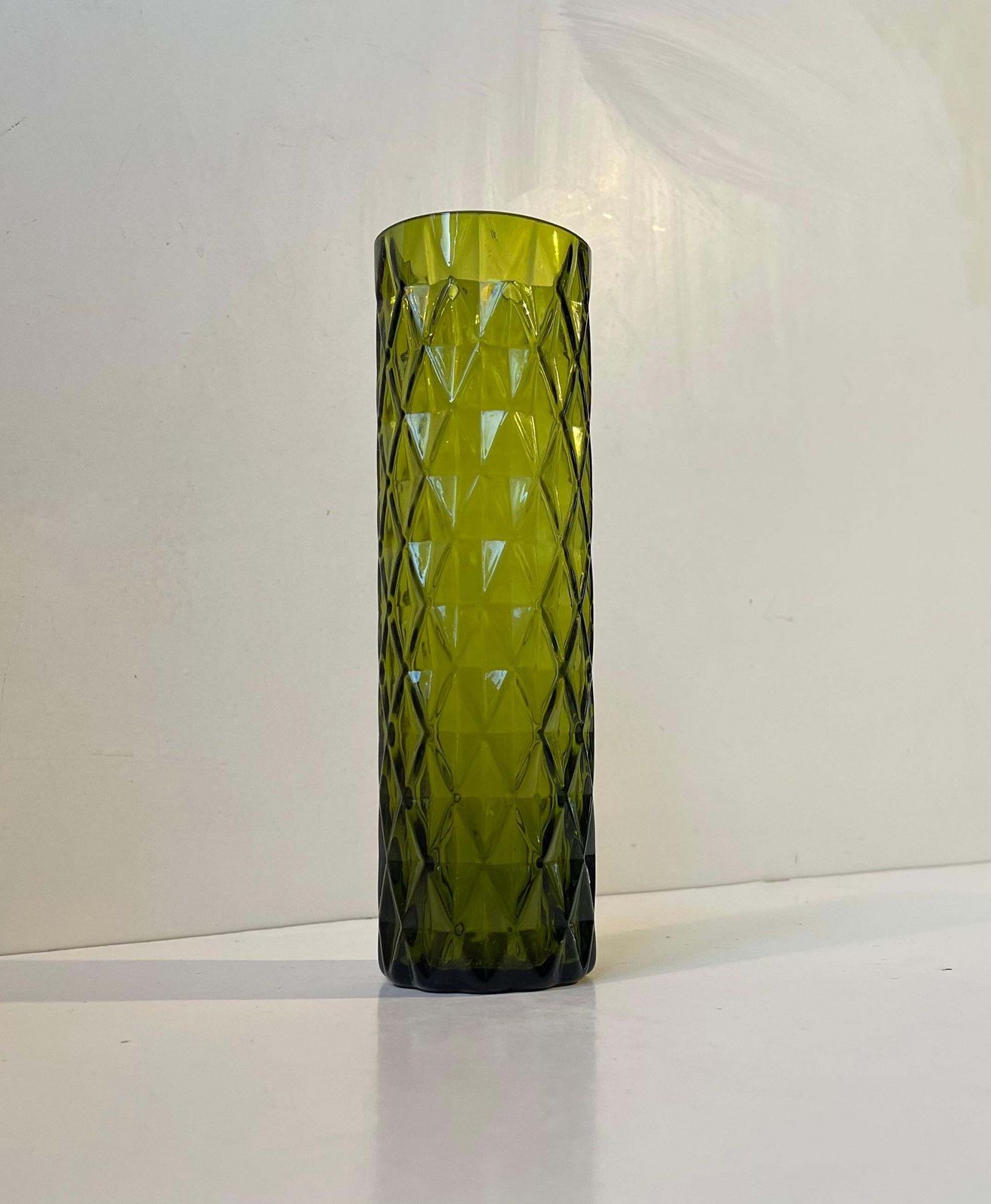 Geometric French Art Deco Vase In Tinted Green Glass photo buy