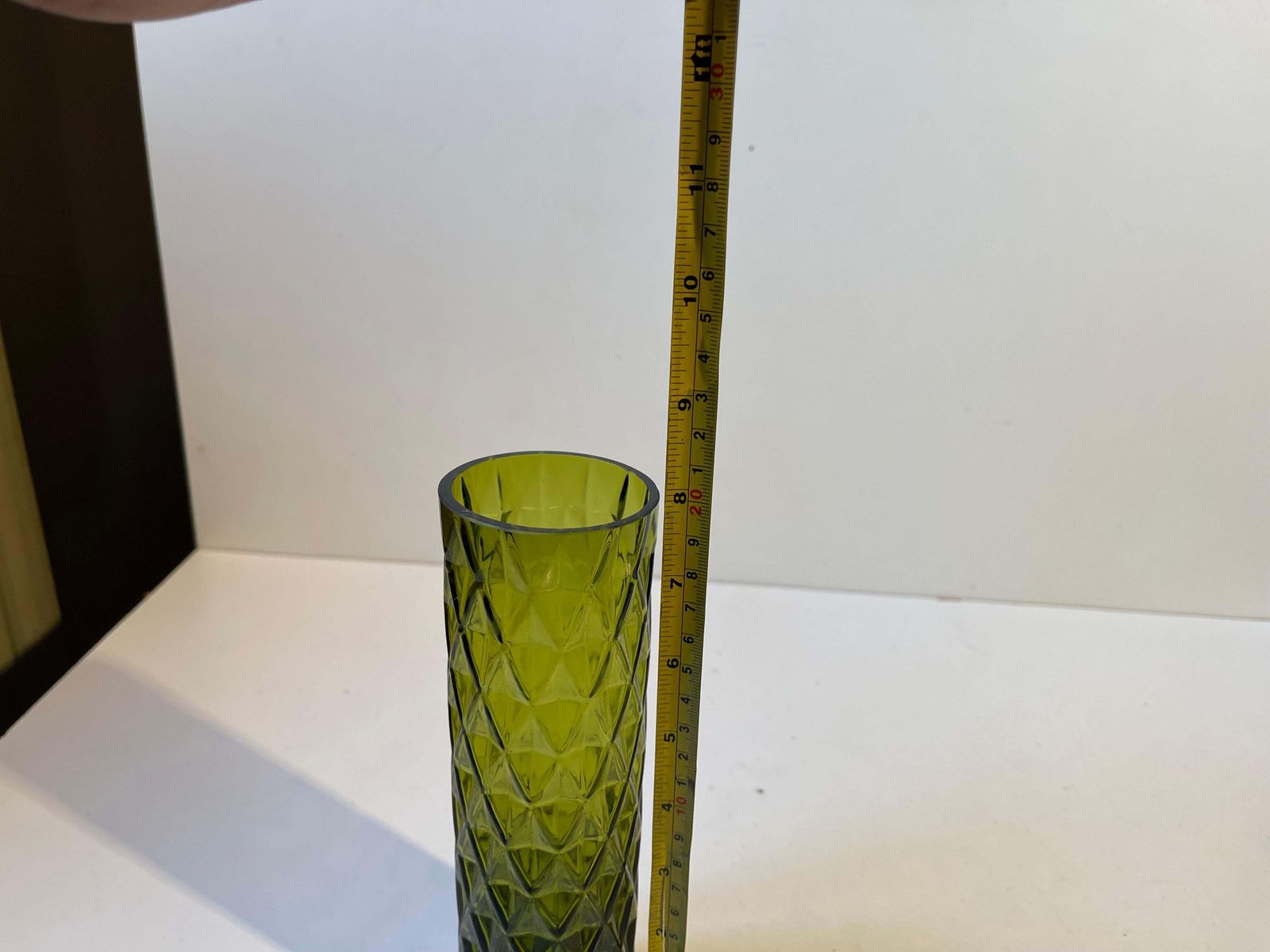 Geometric French Art Deco Vase In Tinted Green Glass photo vintage