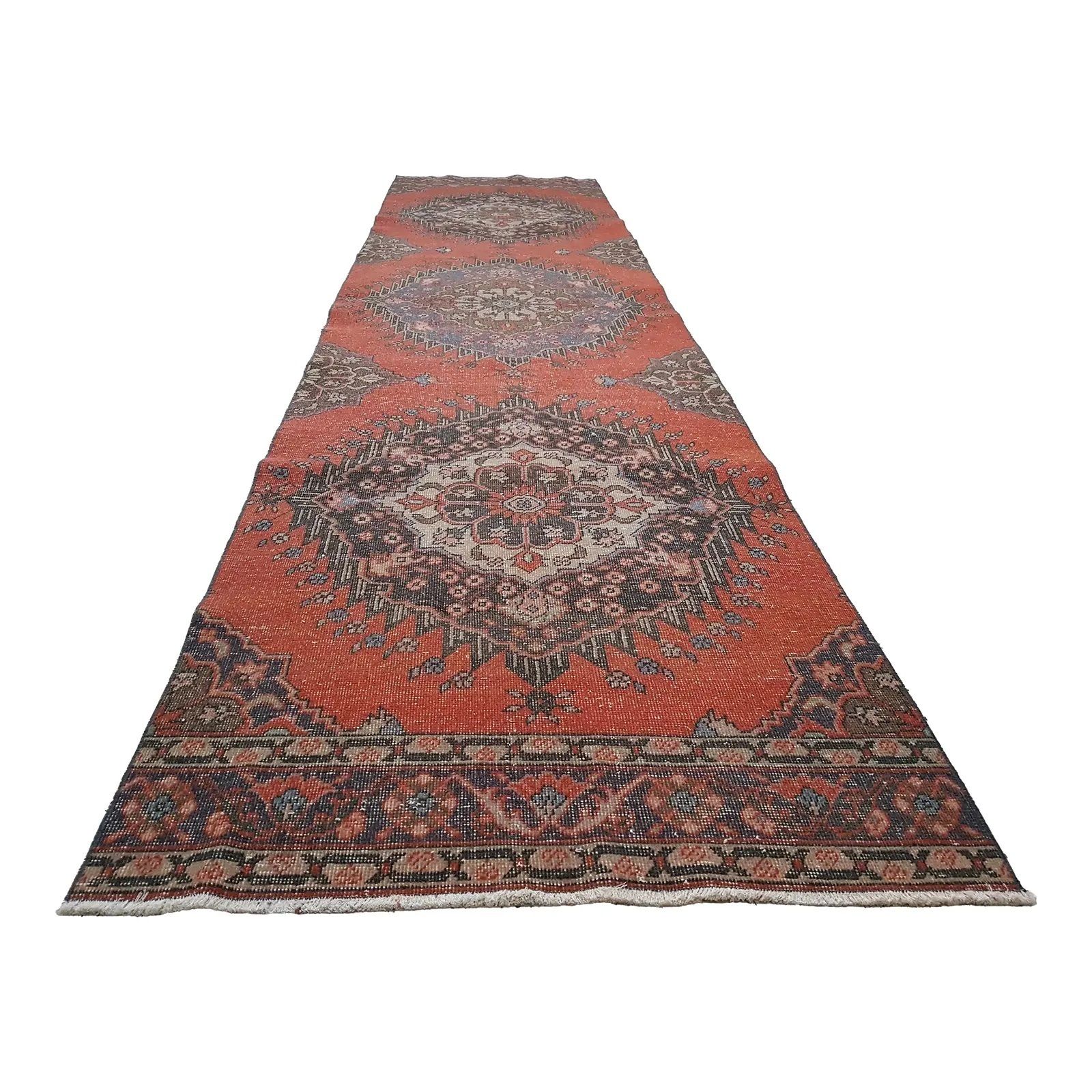 1960s Vintage Turkish Oushak Extra Long And Wide Runner 3'4" X 13'3" photo for sale