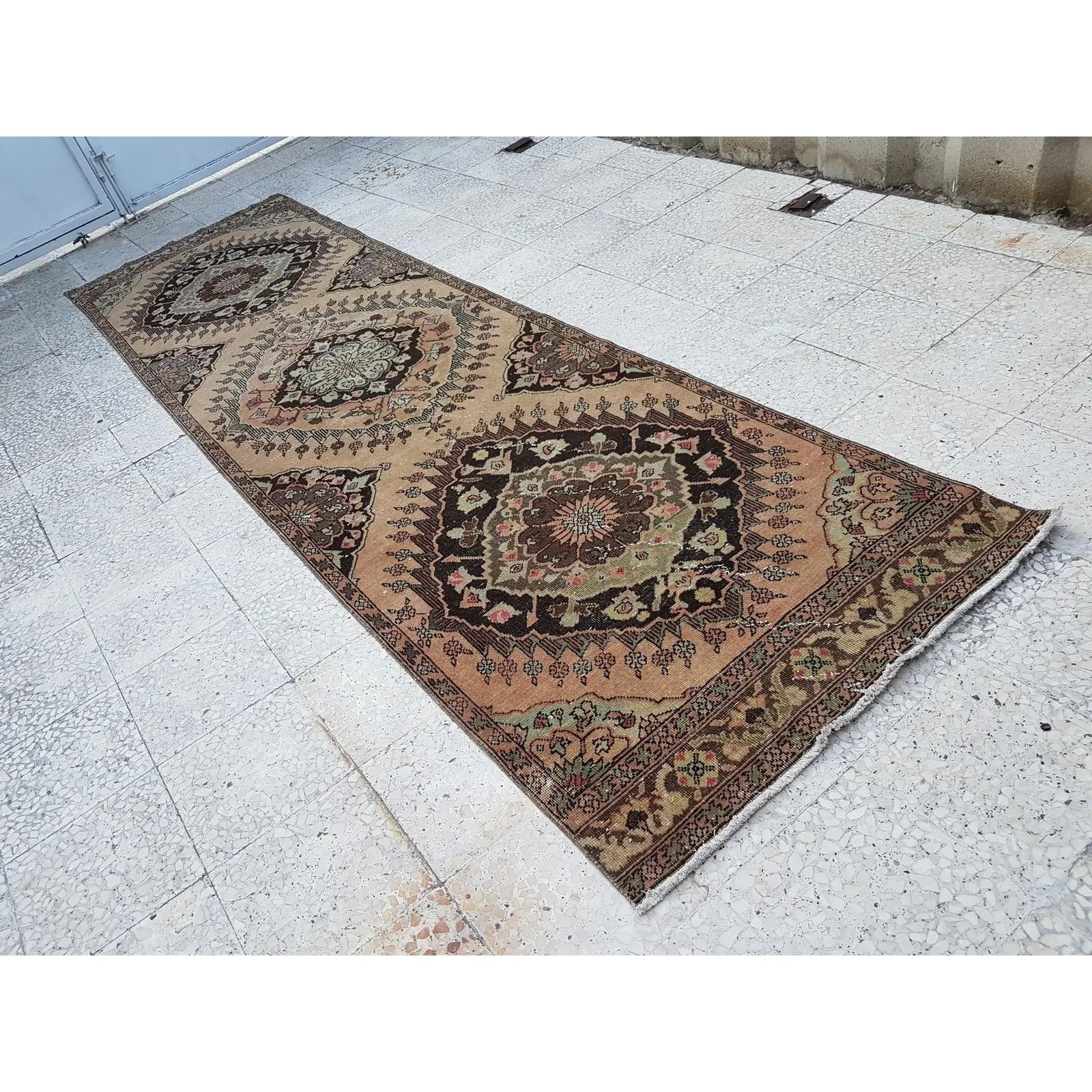 1960s Handknotted Turkish Oushak Rug 3'6" X 12'7" photo furniture