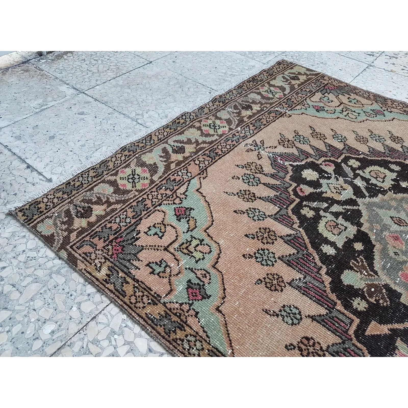 1960s Handknotted Turkish Oushak Rug 3'6" X 12'7" photo Textiles