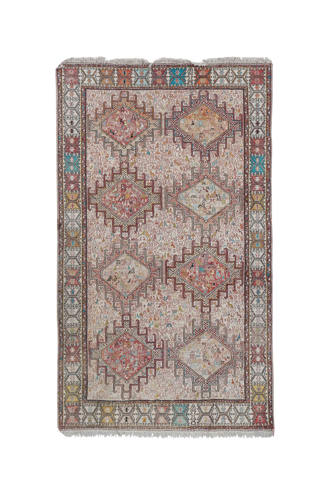 1960s Distressed Turkish Animal Soumac Rug 3'10'' X 6'7''