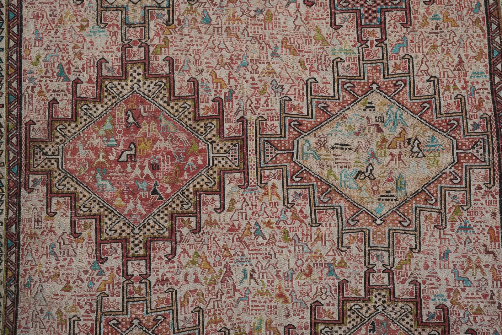 1960s Distressed Turkish Animal Soumac Rug 3'10'' X 6'7'' photo Textiles
