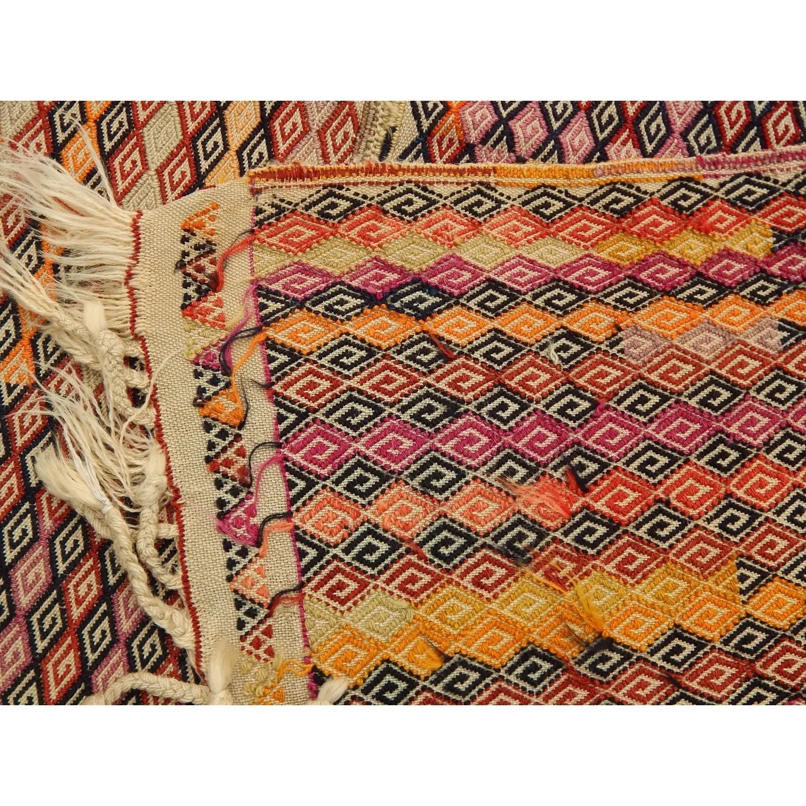 1960s Turkish Wool Jajim Kilim Rug 4'2" X 4'12" photo furniture