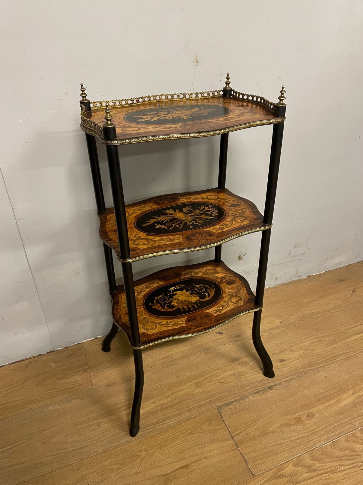 French Inlaid Marquetry Ormolu Mounted Three Height Etagere Circa 1910 photo furniture