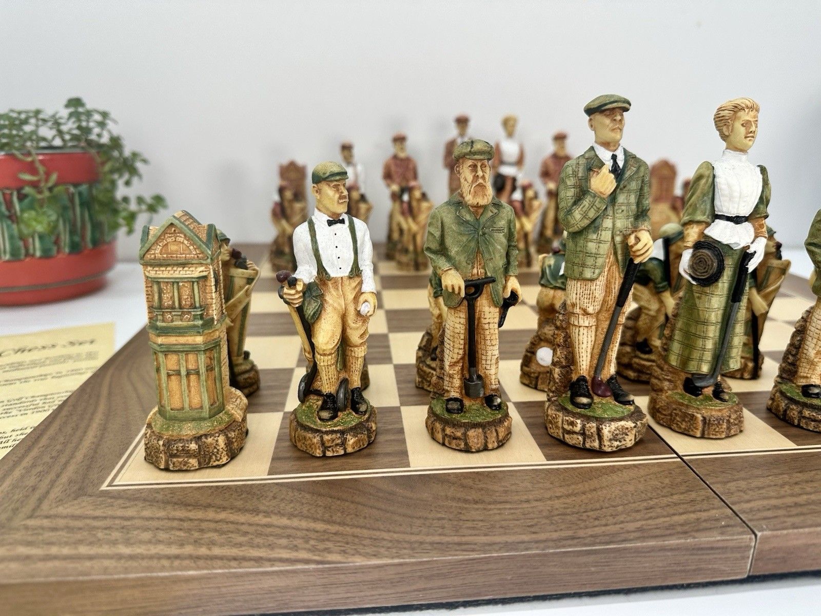 Sac Studio Anne Carlton History Of Golf Chess Set 5” King Hand Painted W/ Board photo Art