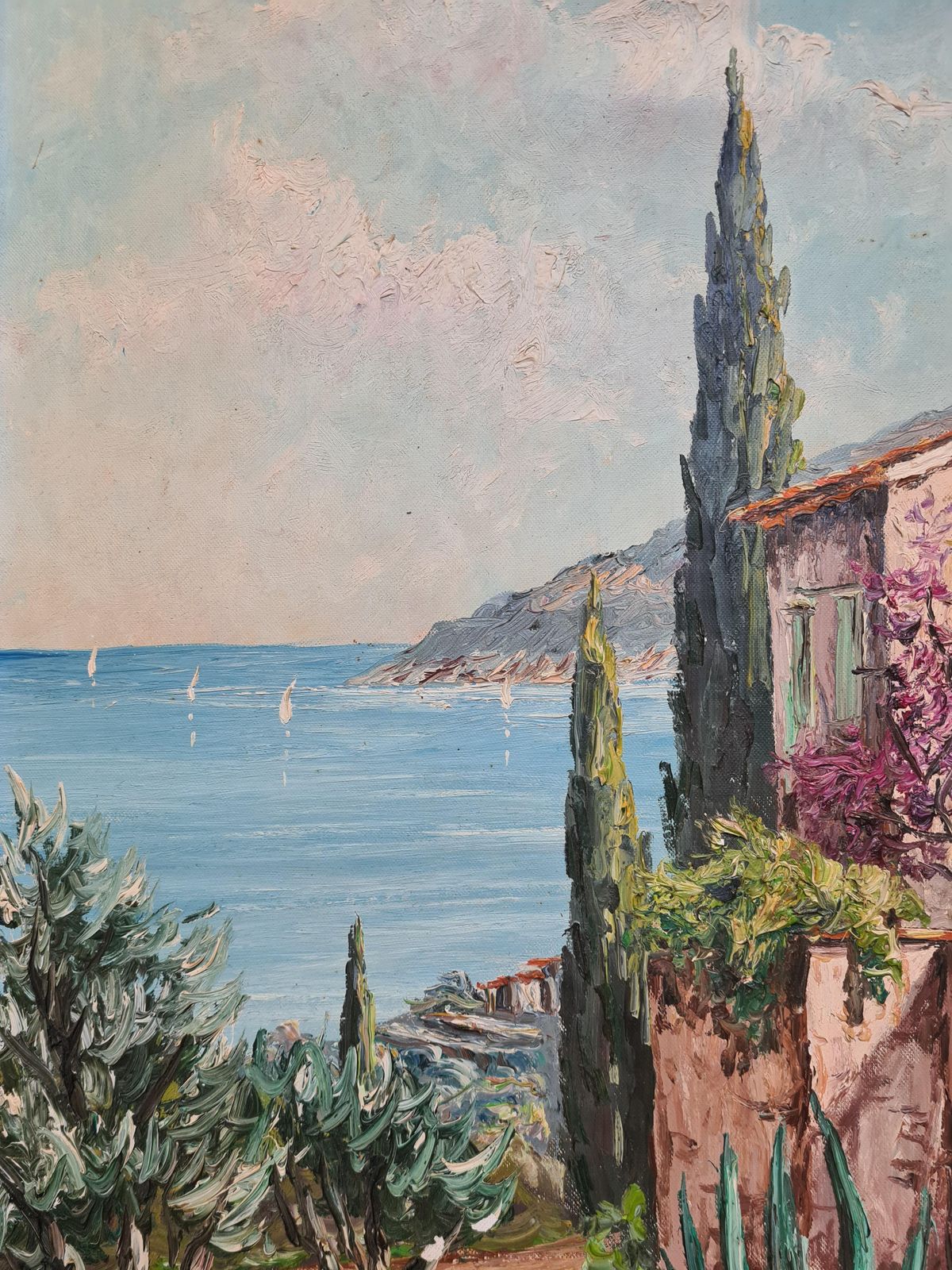 The Cottage At The Mediterranean: Late 20th Century French Oil Painting By Vincent Rallo photo Art